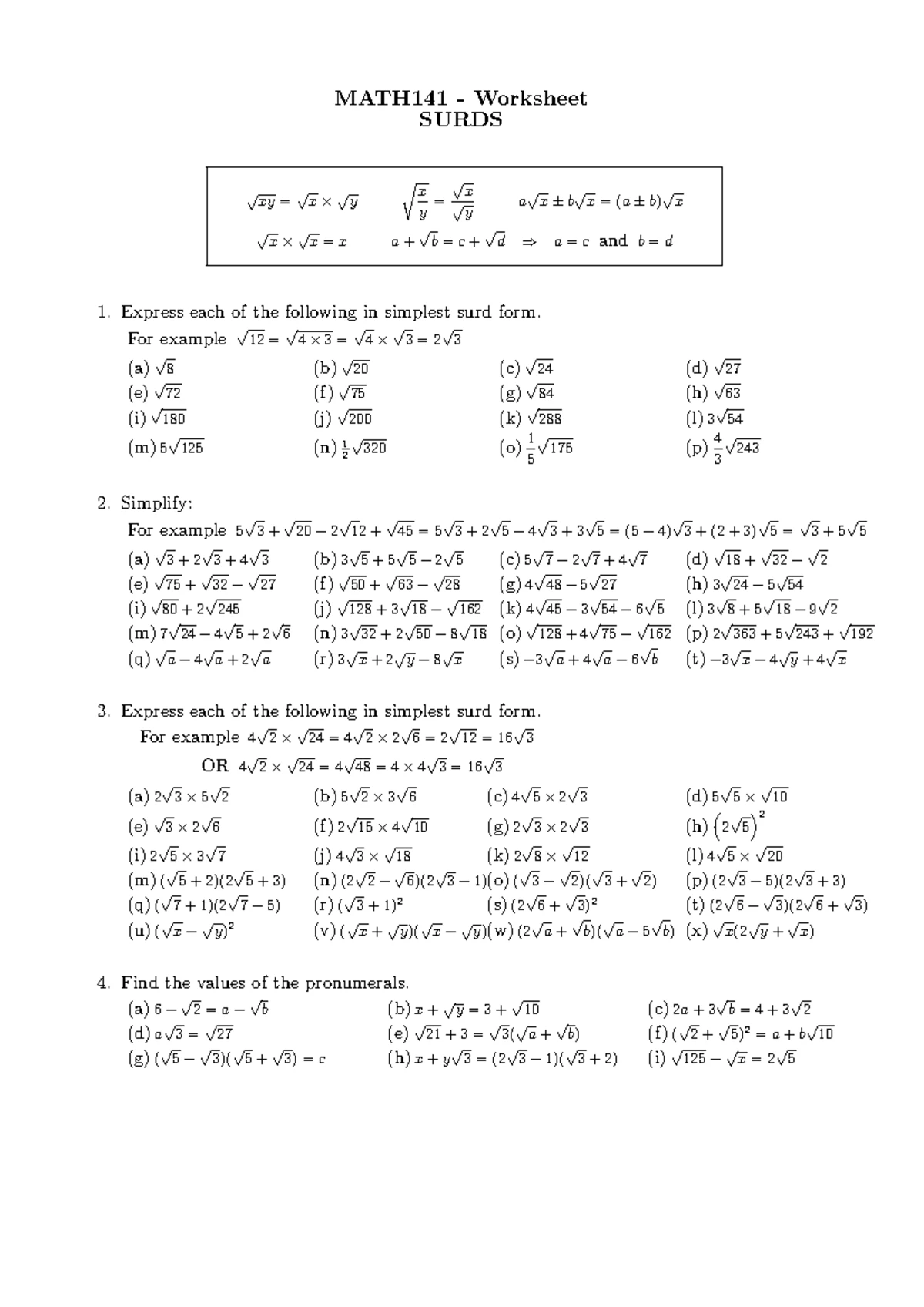MATH141 Formula Sheet: Essential Formulas for Exams and Study - Studocu