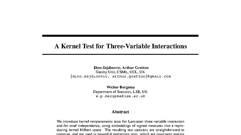 A Kernel Test for Three-Variable Interactions in CSML - Studocu