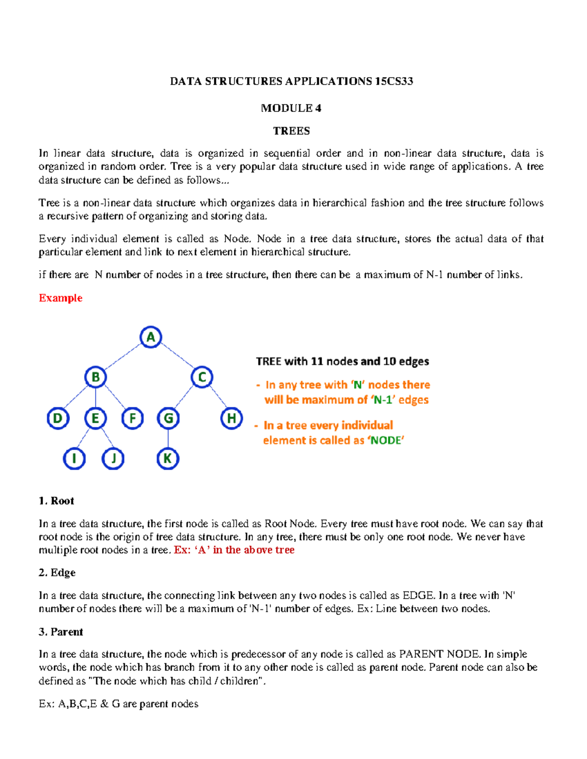 DATA STRUCTURES 15CS - Module 4: Comprehensive Tree Notes - Studocu
