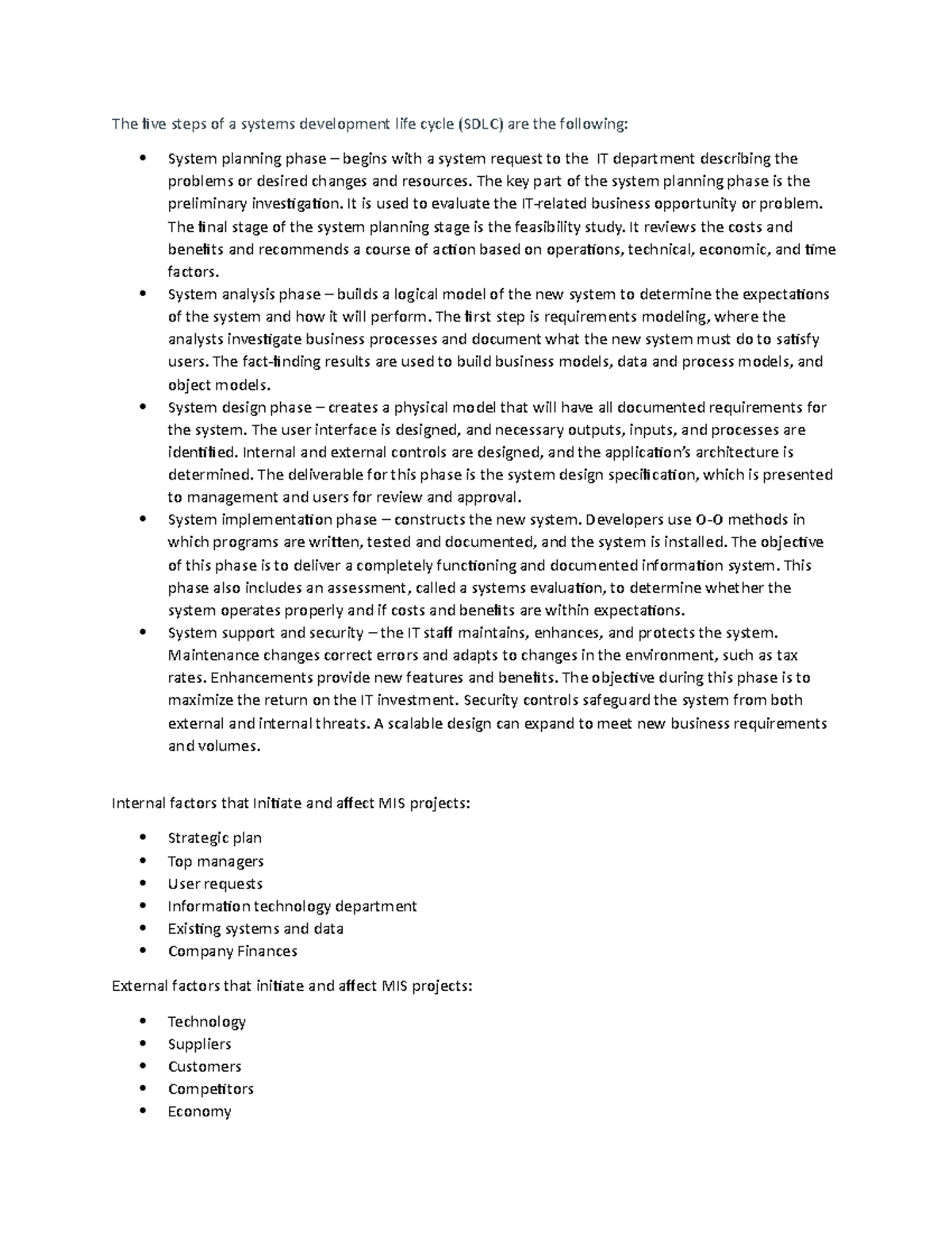 MIS Project Basics - SDLC - The five steps of a systems development ...