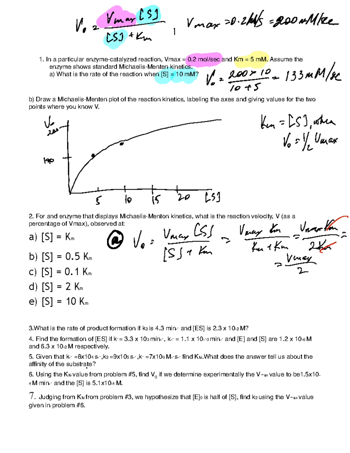 Biochemistry 101: Enzyme Kinetics Practice Problems - Studocu
