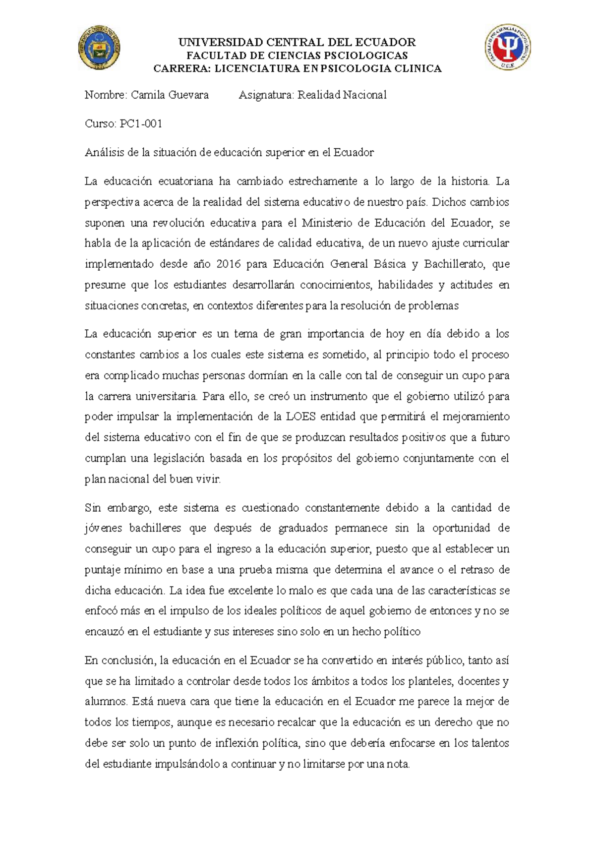 Análisis de la Educación Superior en Ecuador - Realidad Nacional - Studocu