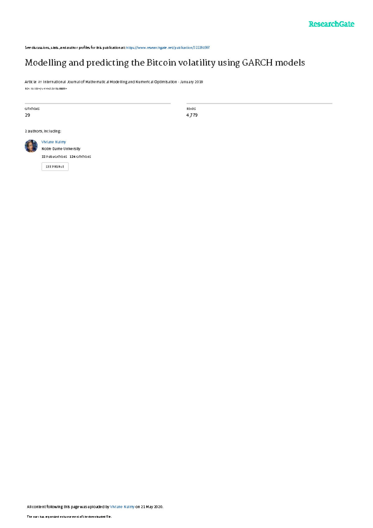 Modelling Bitcoin Volatility with GARCH Models: A Comprehensive Study -  Studocu