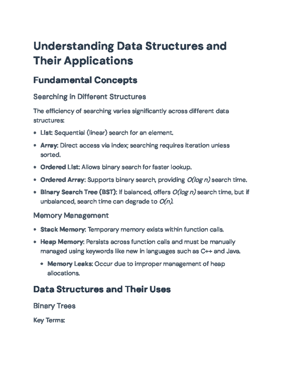 Understanding Data Structures and Their Applications - Final Exam ...