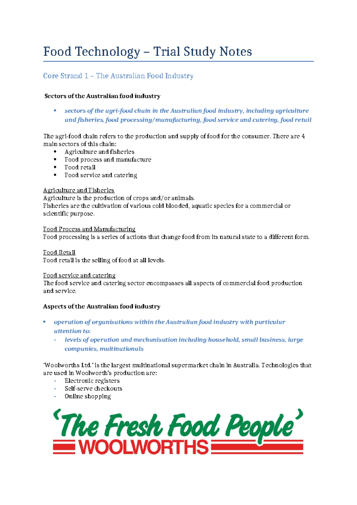 Food Technology Trial Study Notes: Core Strand 1 - Australian Food ...
