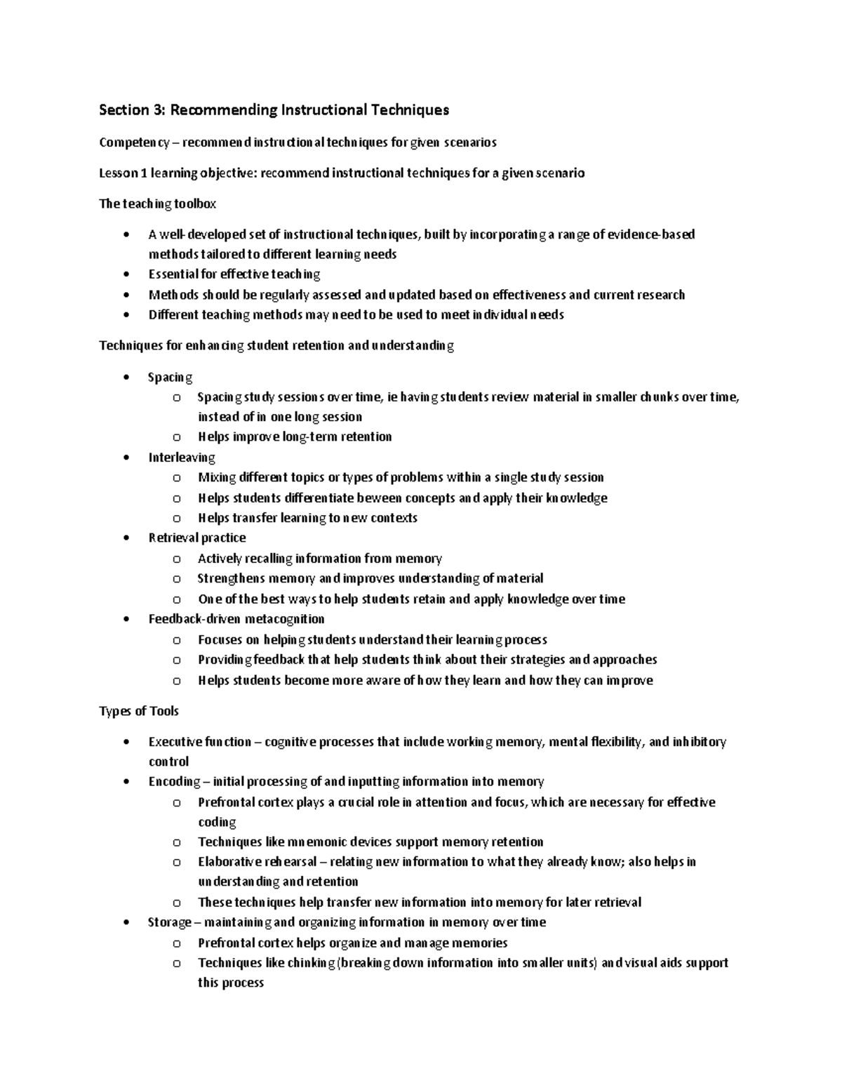 D664 Lesson 1: Instructional Techniques for Effective Learning - Studocu