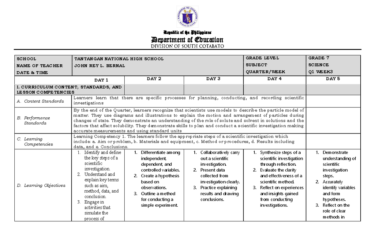 Grade 7 Science Q1 Week 3: Designing Scientific Investigations - Studocu