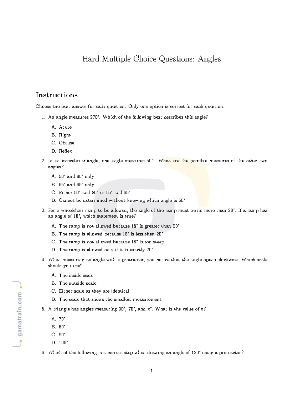 MCQ on Angles: Hard Questions for Course 40248 - Studocu