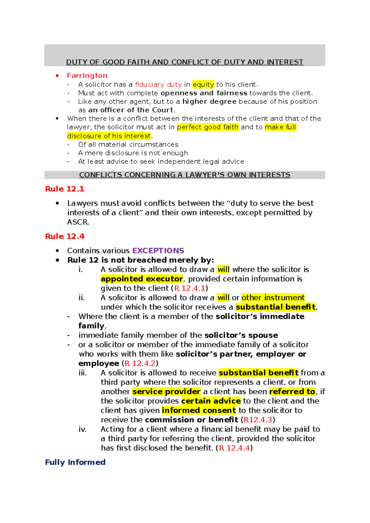 Fiduciary Duties and Ethical Conflicts in Legal Practice - Studocu