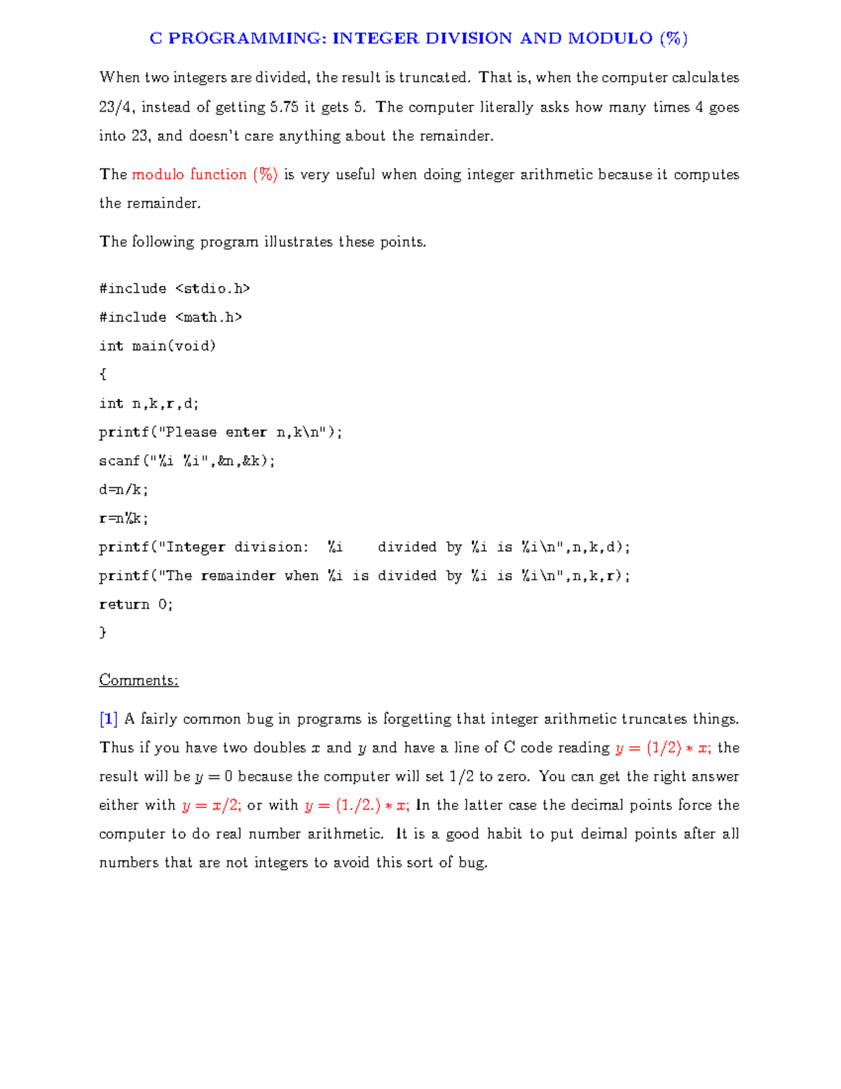 C Programming 101: Integer Division and Modulo (%) Explained - Studocu