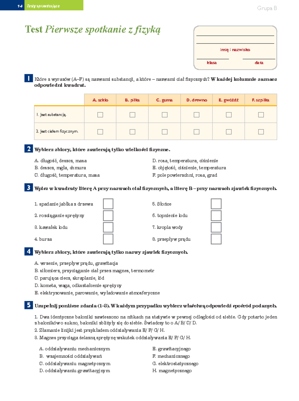 Test sprawdzajacy 1 pierwsze spotkanie z fizyka 1 - 1414 Testy