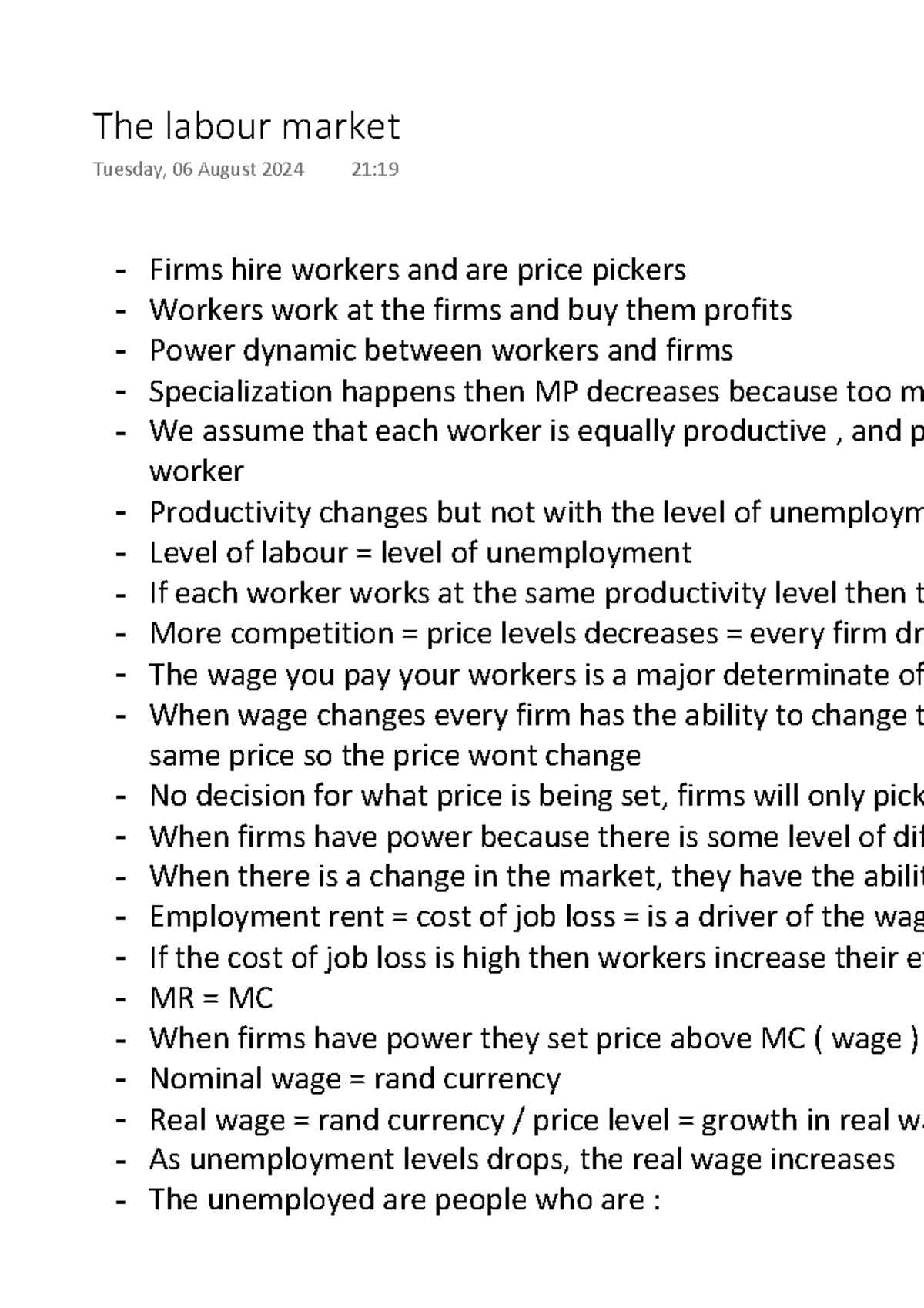 Labour Market Analysis: Detailed Lecture Notes (ECO 101) - Studocu