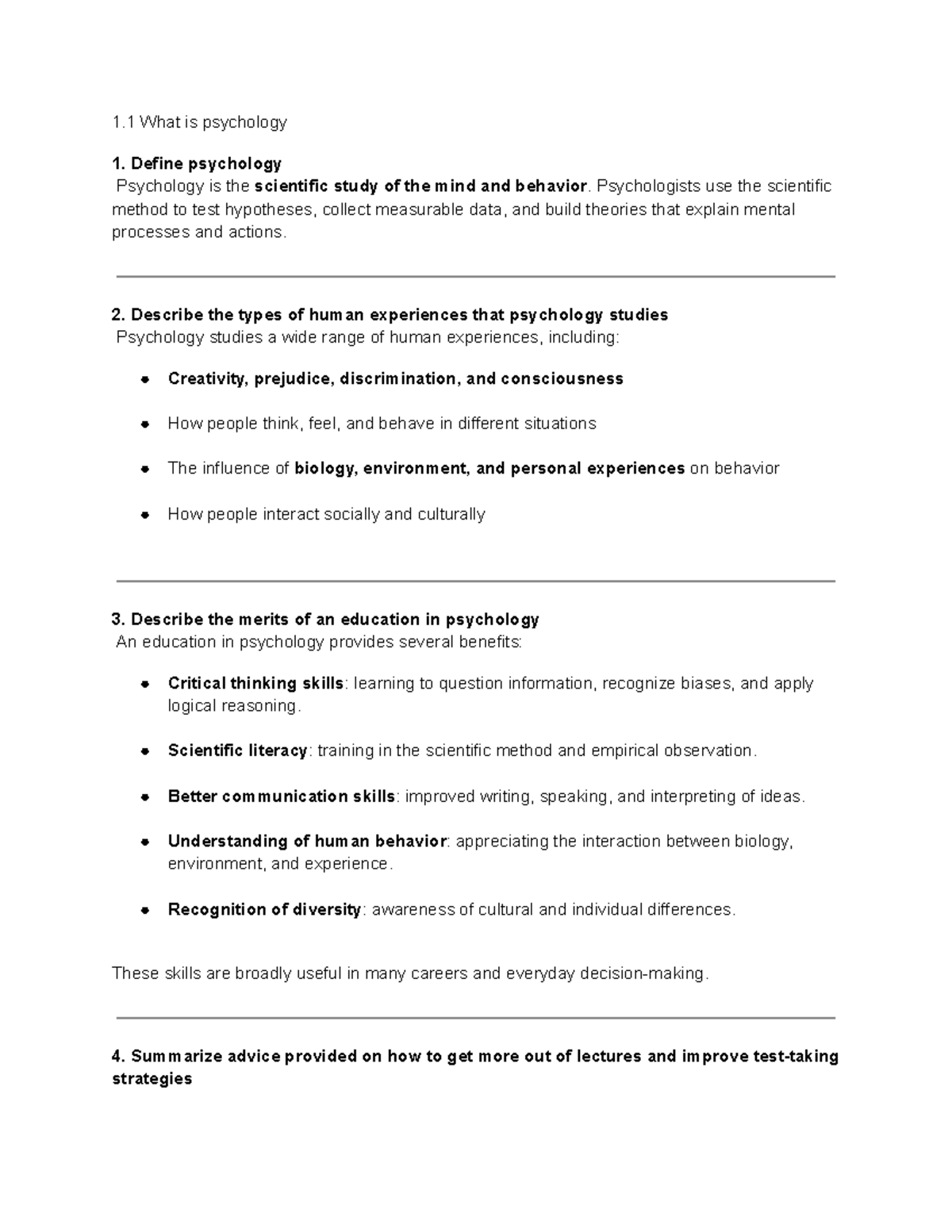 Unit 1 Overview: Key Concepts in Psychology (PSY 101) - Studocu