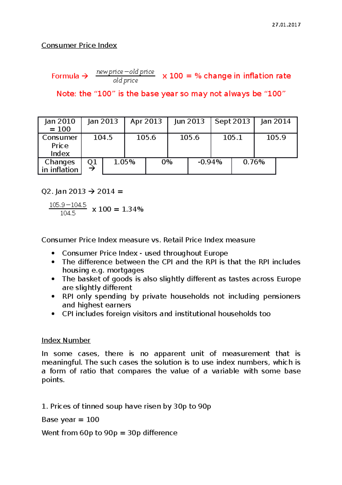 E 27 - Lesson notes for macroeconomics - 27.01 Consumer Price Index ...