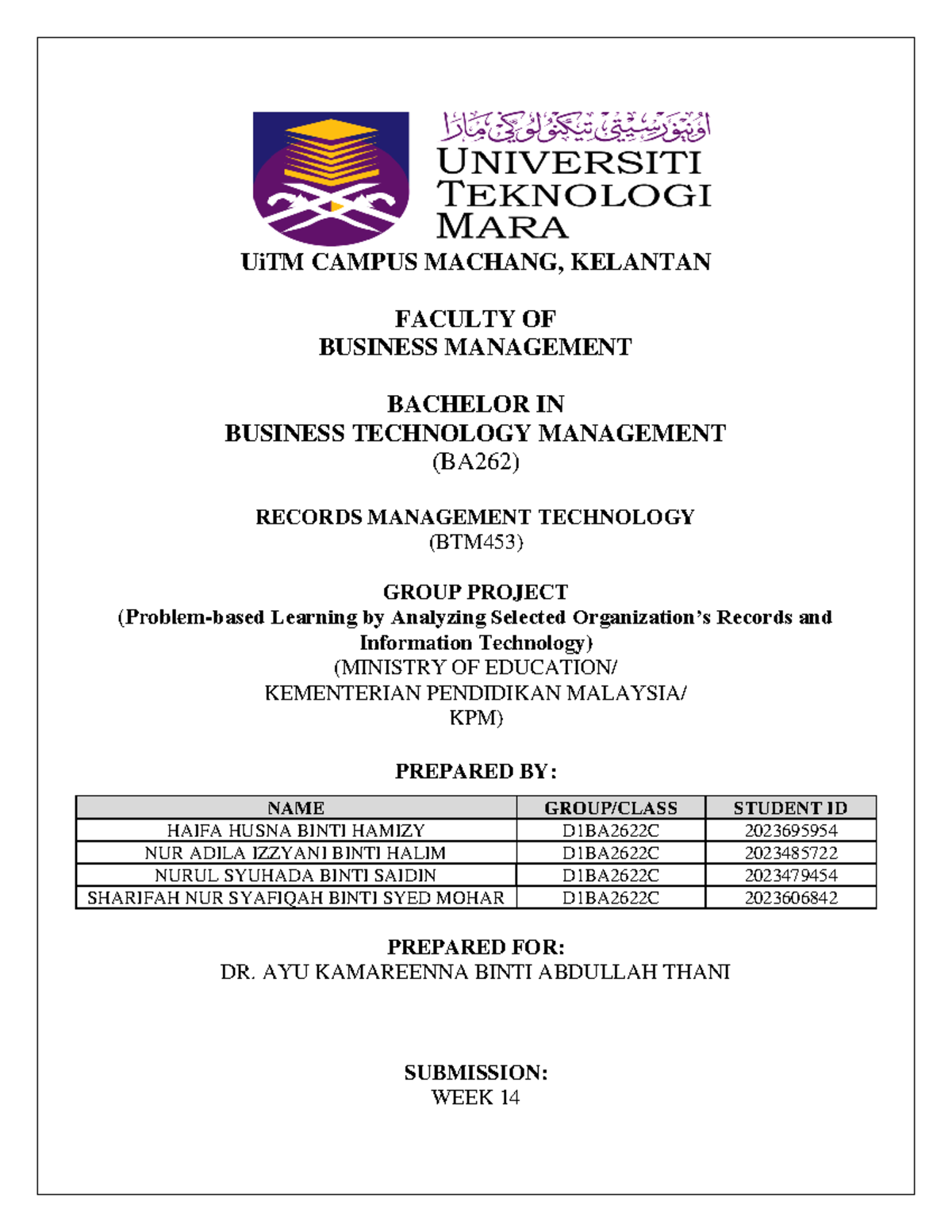 Report on Records Management Technology in BTM453 - KPM D1BA2622C - Document Preview