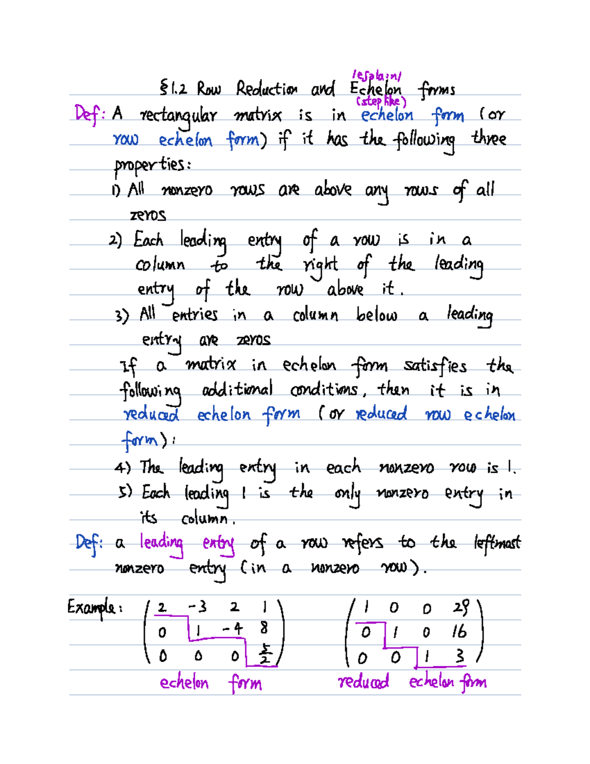 Lecture 2 Notes on Row Reduction and Echelon Forms for MATH 2111 - Studocu