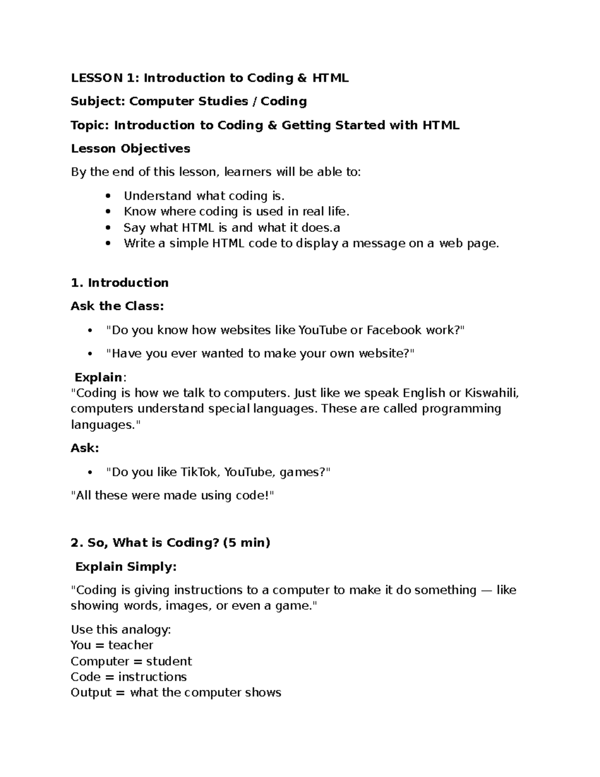 CS101: Lesson 1 - Introduction to Coding with HTML - Studocu