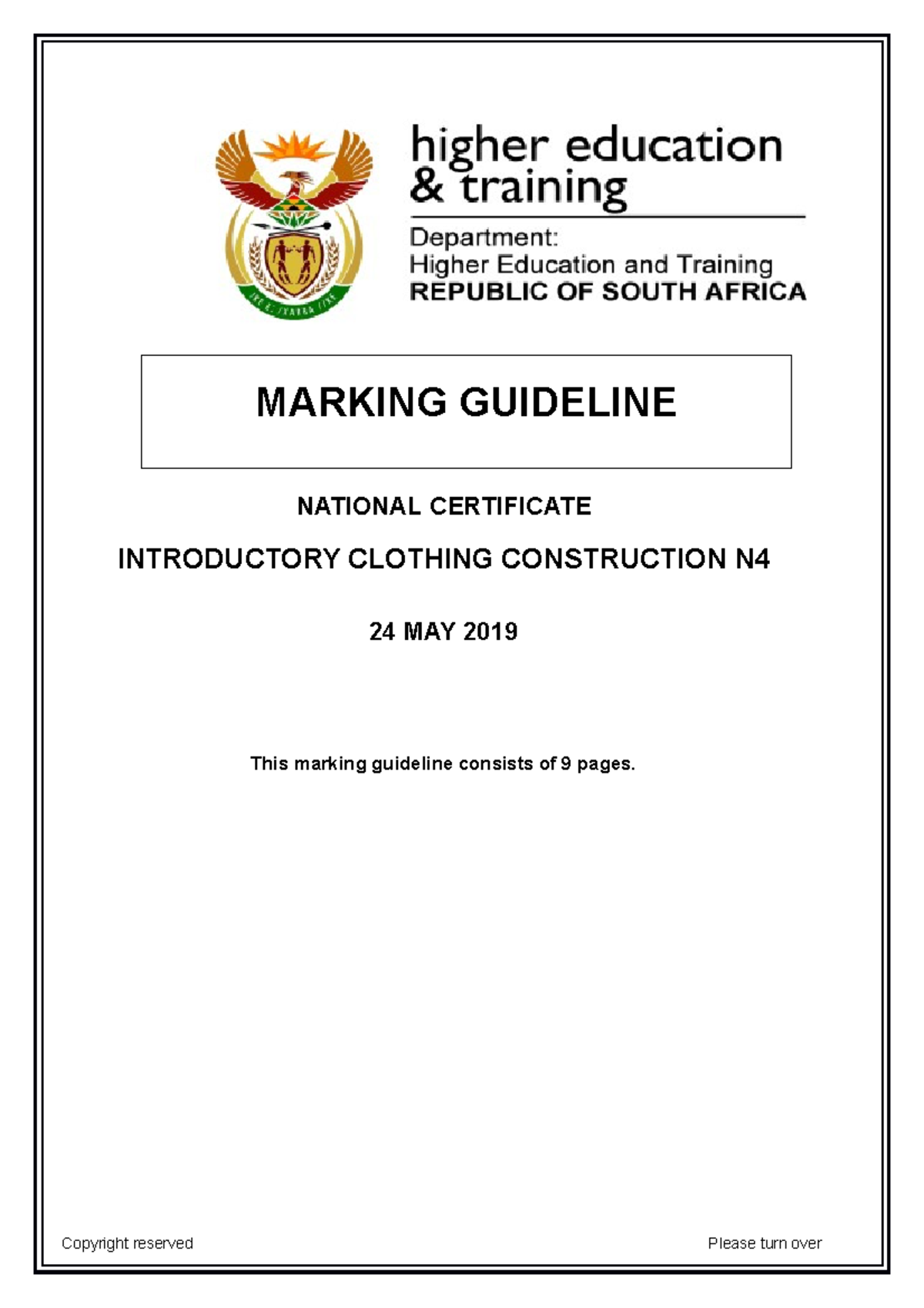 N760 - Introductory Clothing Construction N4 MEMO MARKING GUIDE JUNE ...