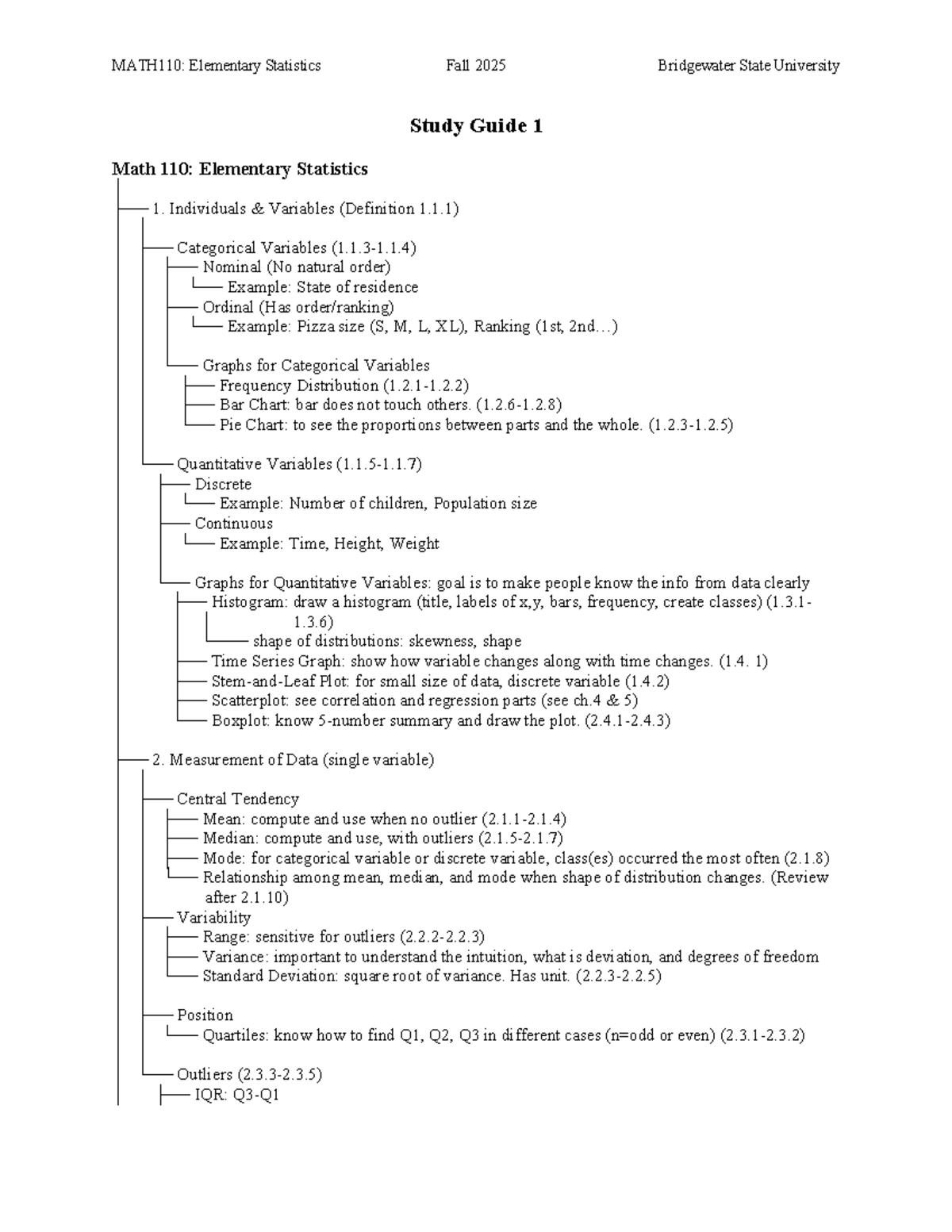 MATH110: Fall 2025 Elementary Statistics Comprehensive Study Guide ...
