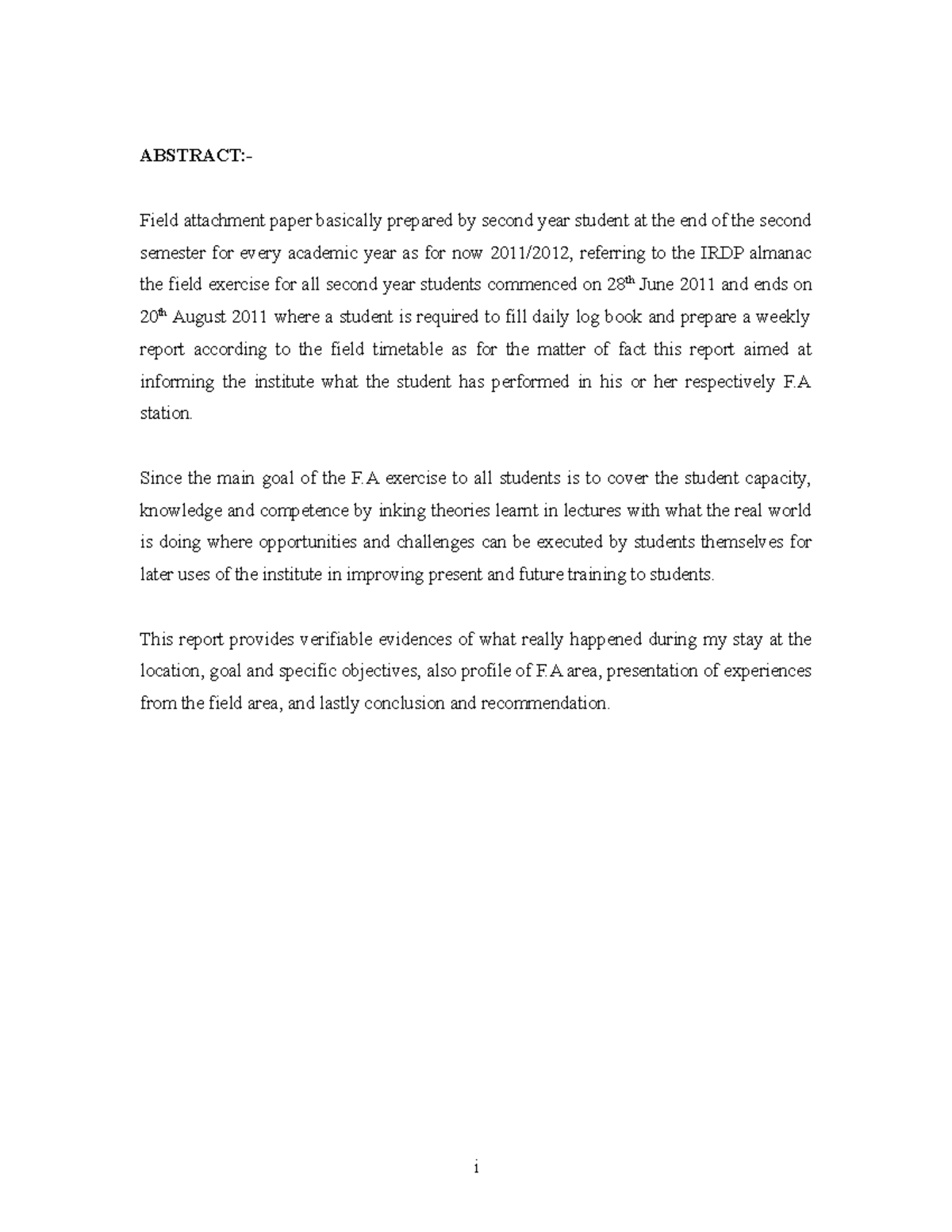 Fild atachment report - ABSTRACT:- Field attachment paper basically ...