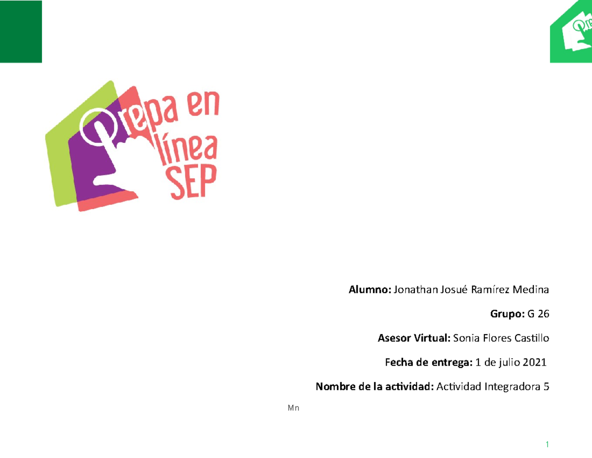 Actividad integradora 5 Modulo 7 Prepa en linea SEP - Mi vida en otra