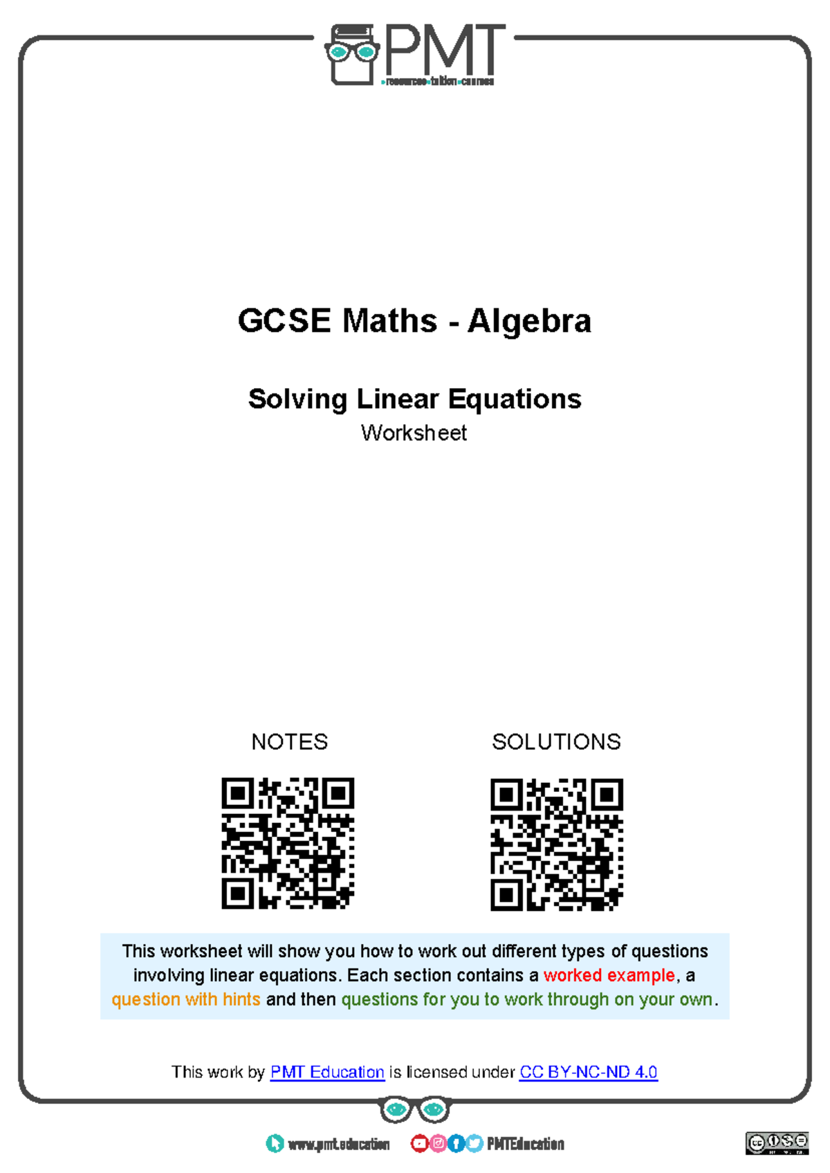 GCSE Maths: Solving Linear Equations Worksheet & Solutions - Studocu
