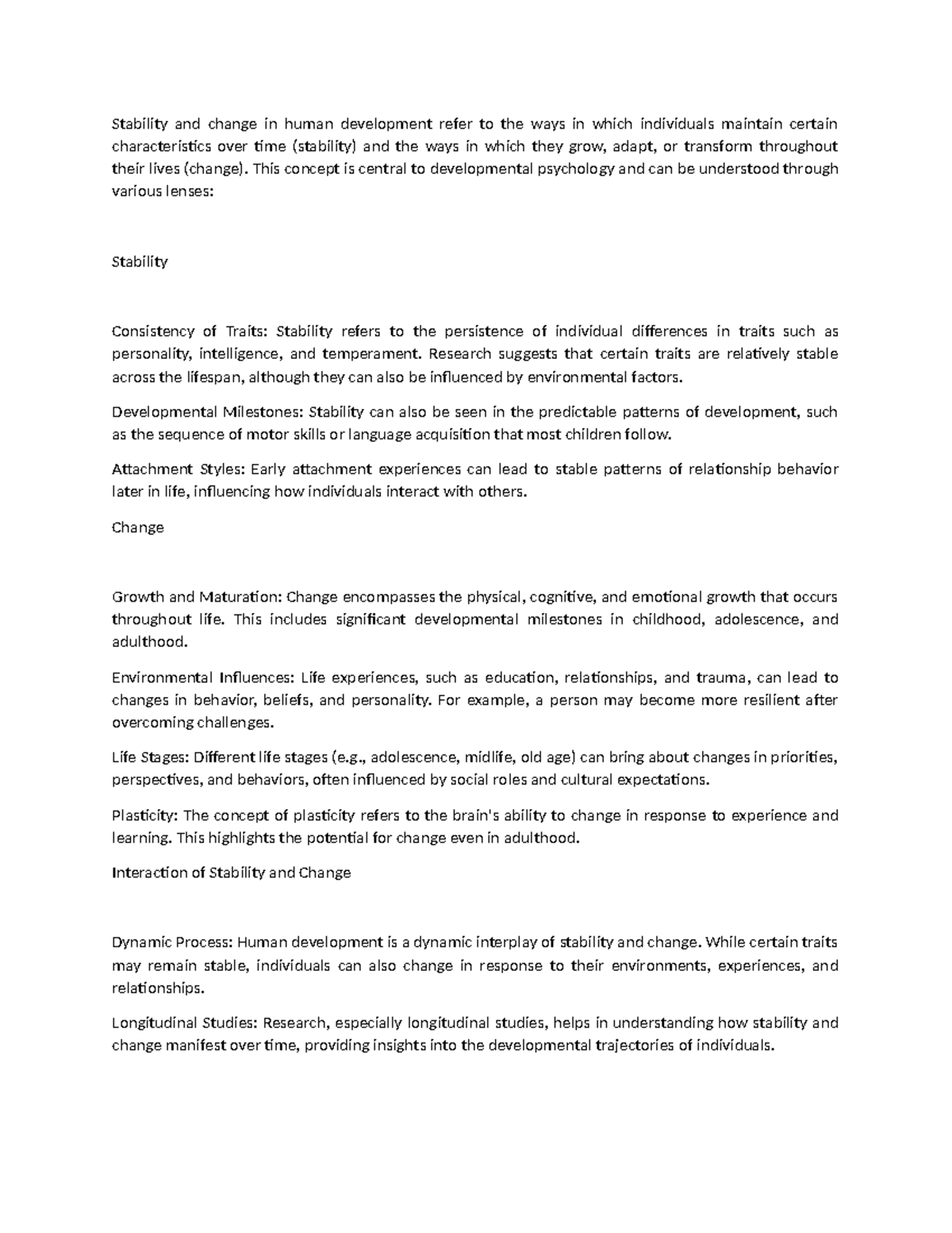 Stability and change in human development - This concept is central to ...
