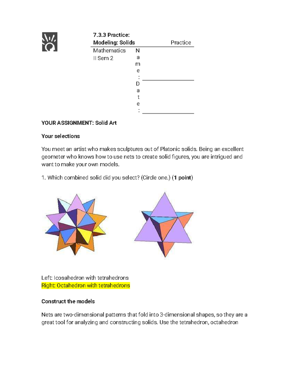 7.3.3 Practice: Modeling Solids in Mathematics N a II Sem 2 - Studocu