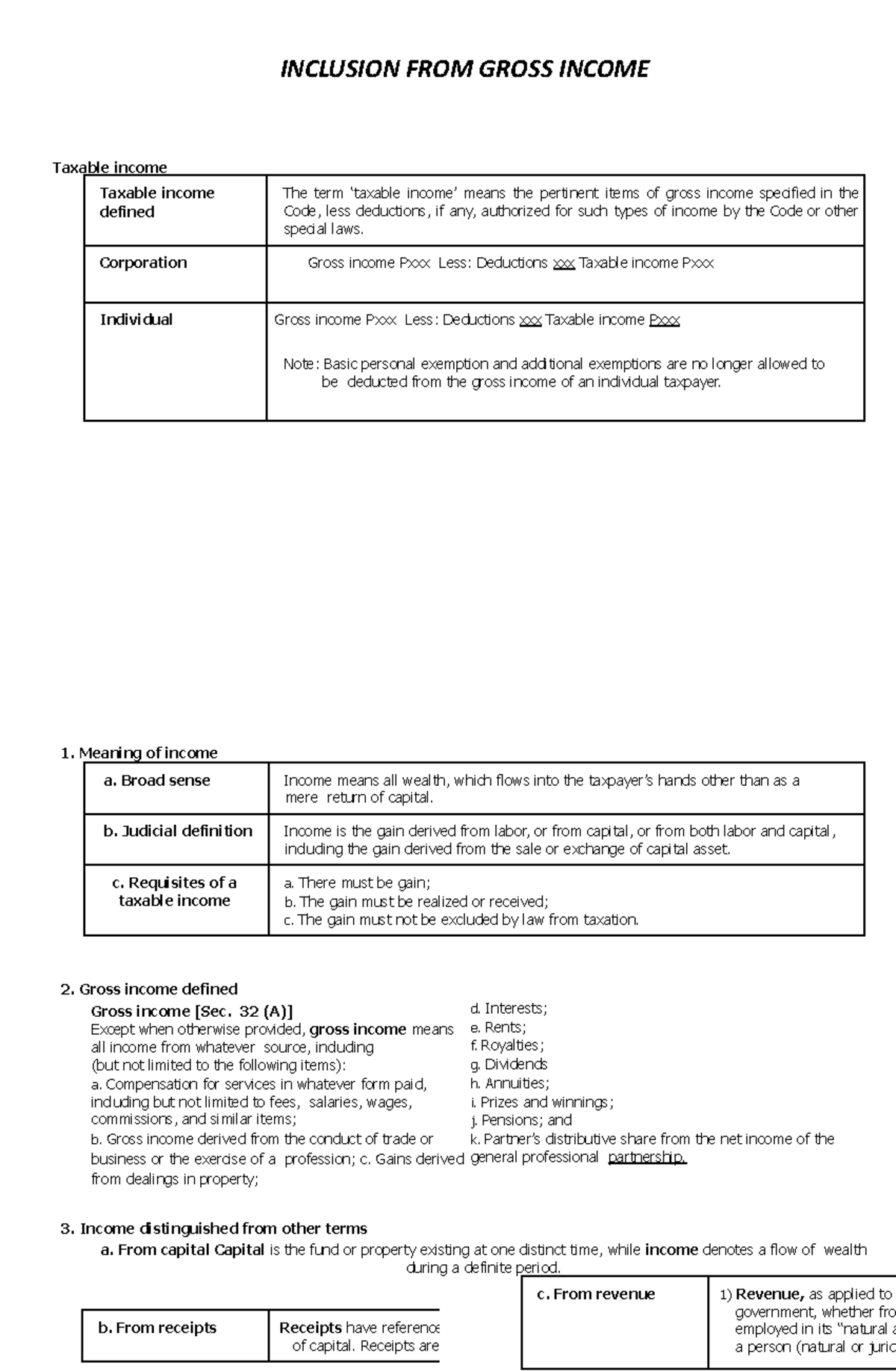 Inclusion of Gross Income - INCLUSION FROM GROSS INCOME Taxable income ...