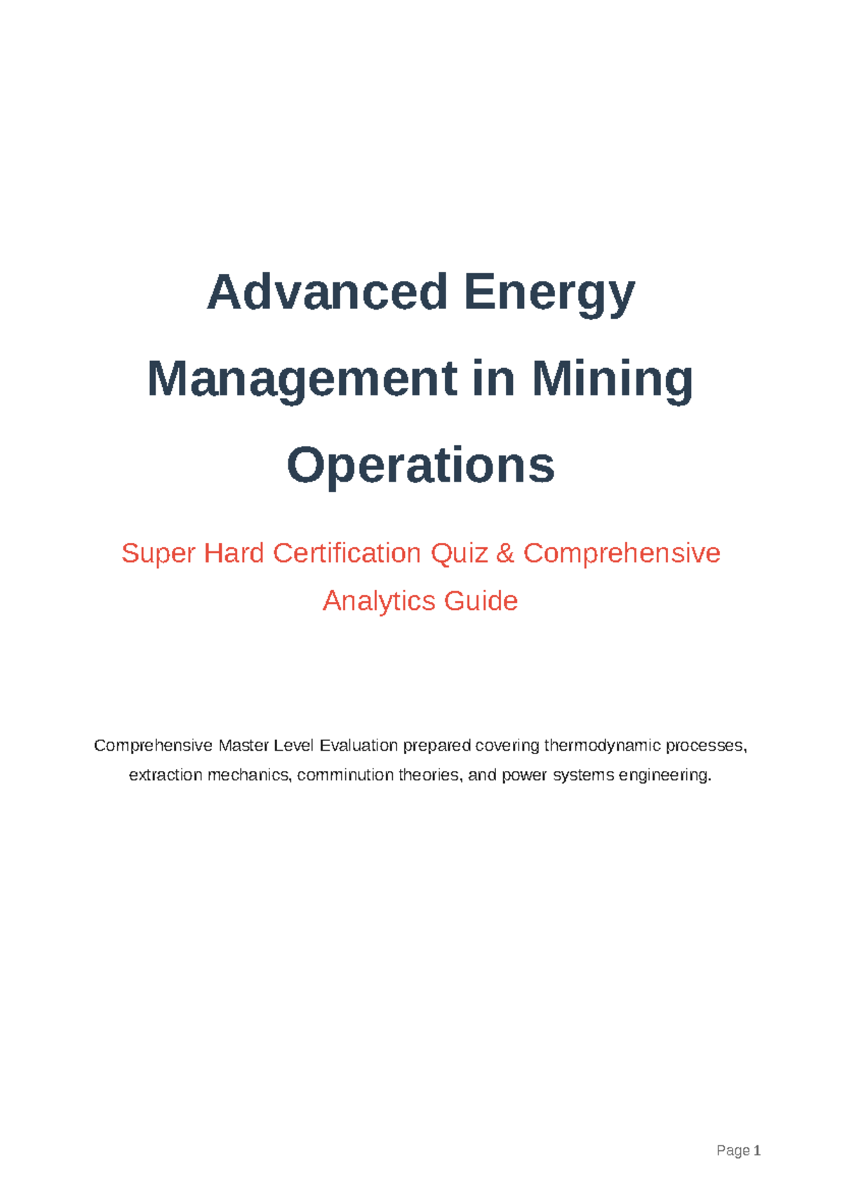 Advanced Mining Energy Management Quiz (Super Hard Certification) - Studocu