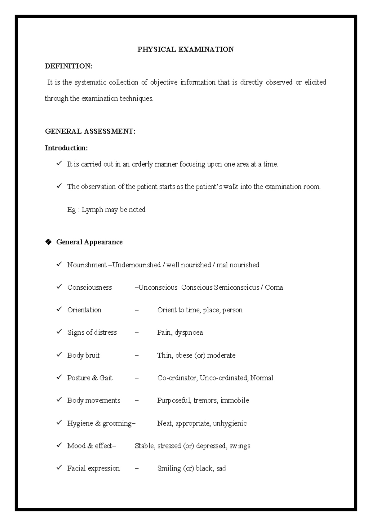 General Health Assessment (PHYSICAL EXAMINATION) - Comprehensive ...