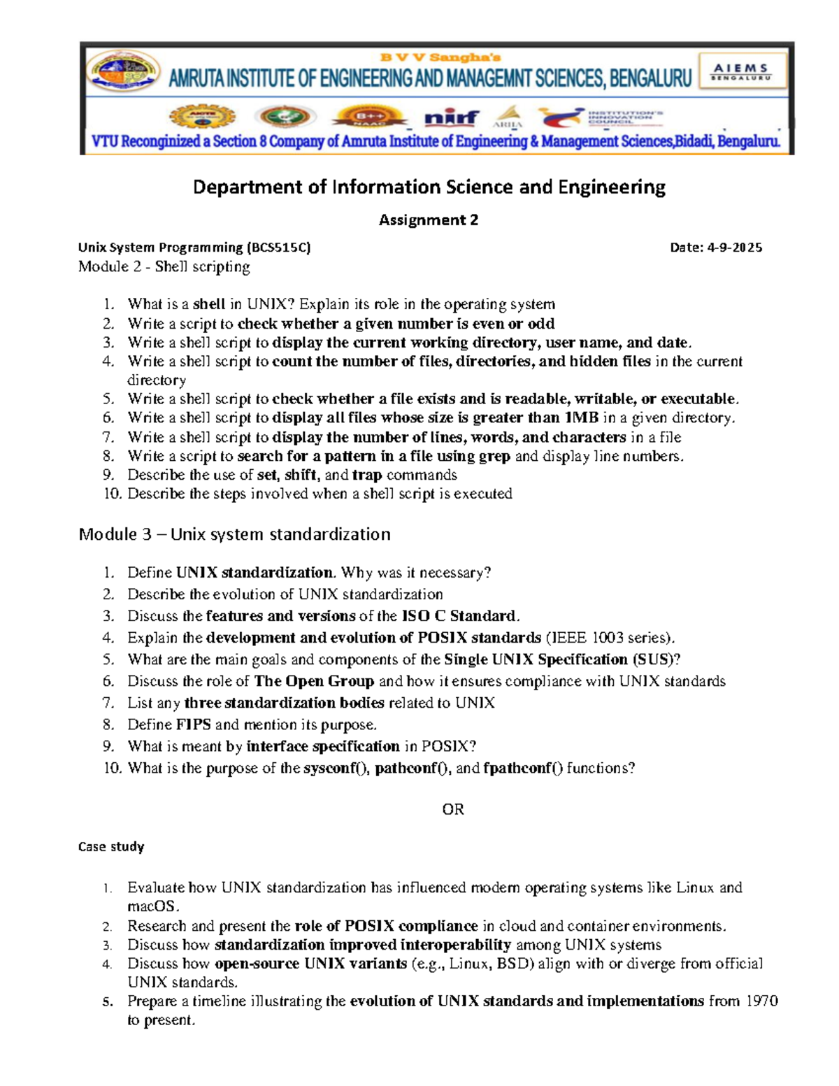USP Assignment 2 - Unix System Programming (BCS515C) - Studocu