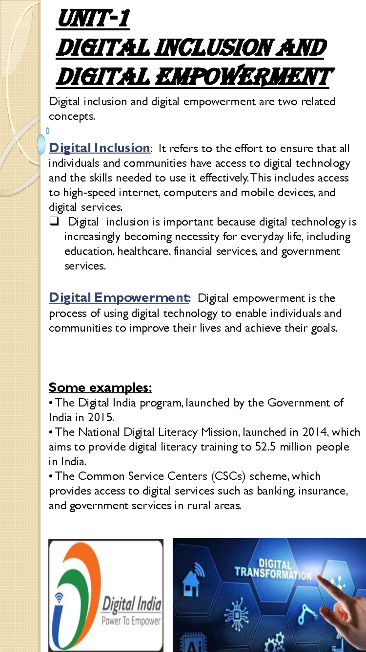 Neeraj unit 1 - Digital inclusion and digital empowerment are two ...