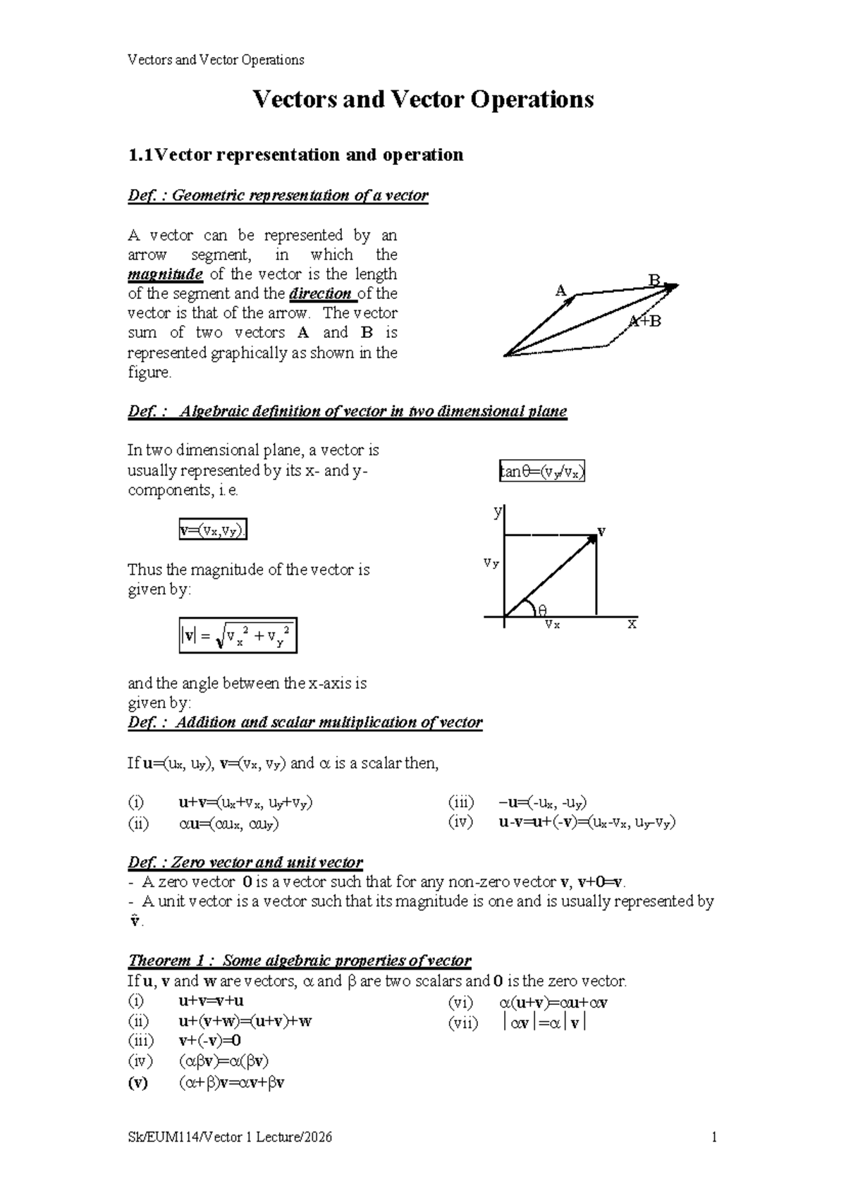 Vector I 2026 - Comprehensive Guide to Vectors and Operations - Studocu