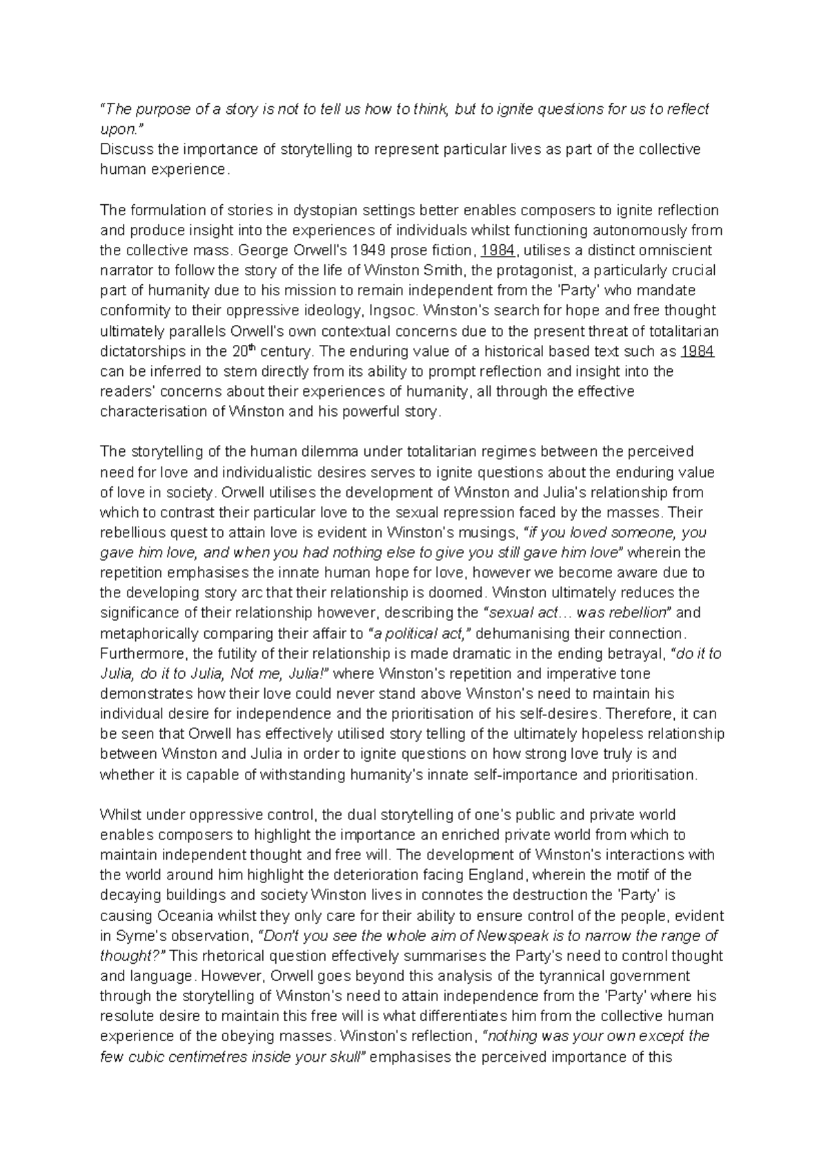 20/20 Trials: The Power of Storytelling in Orwell's 1984 Essay - Studocu