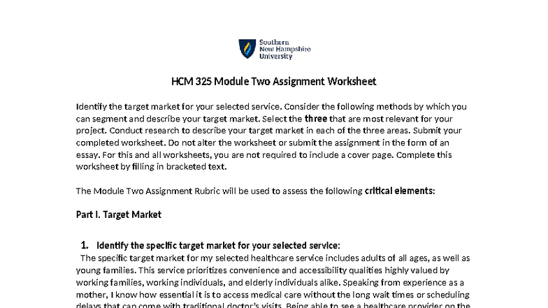 HCM 325 Module Two Assignment: Target Market Analysis Worksheet - Studocu