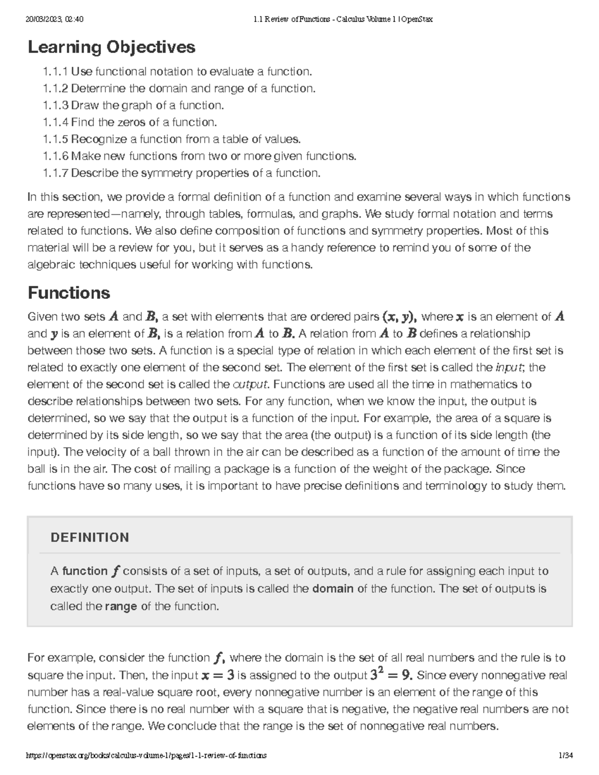 Calculus 1.1: Comprehensive Review of Functions and Their Properties ...