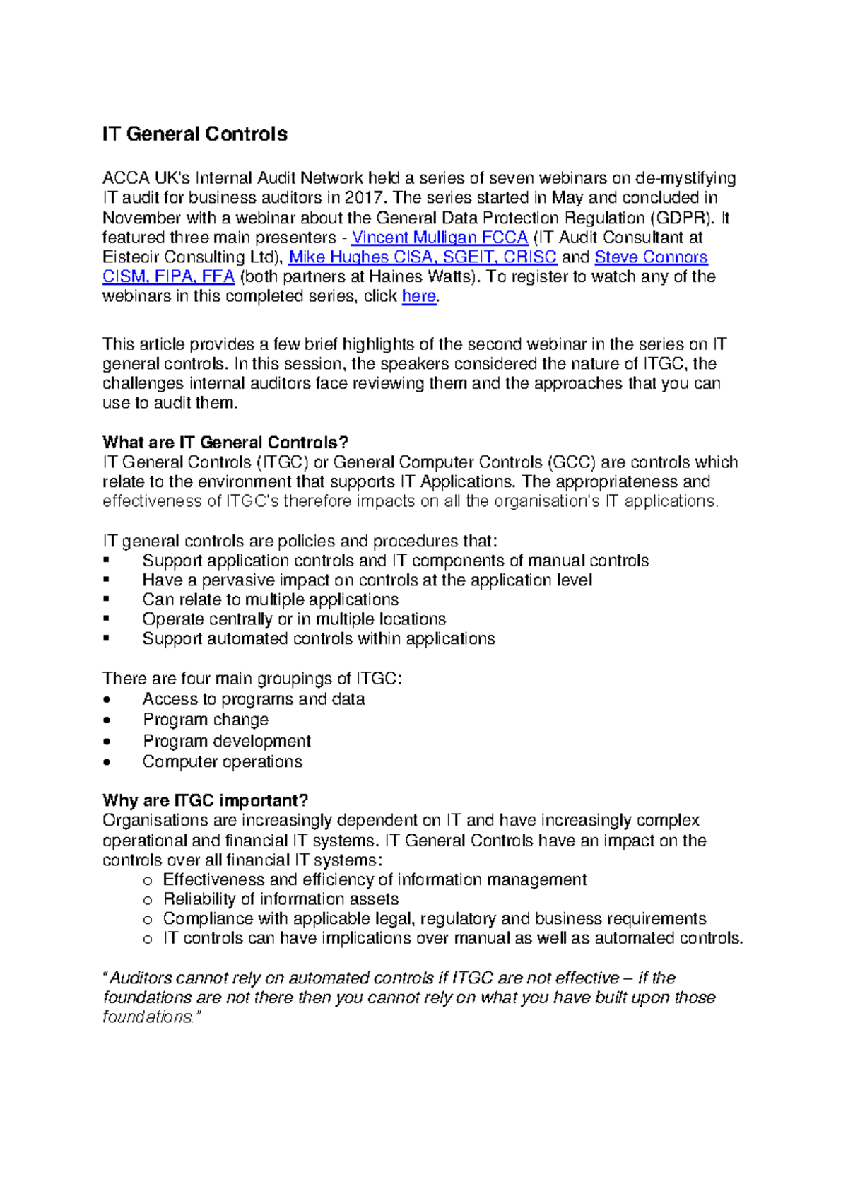 IT General Controls Overview: Key Considerations and Audit Approaches ...