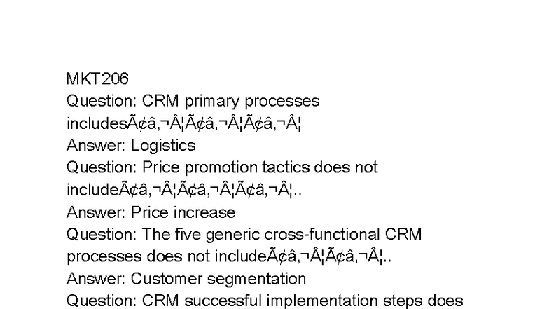 MKT206 - CRM Processes and Customer Relationship Management Insights ...