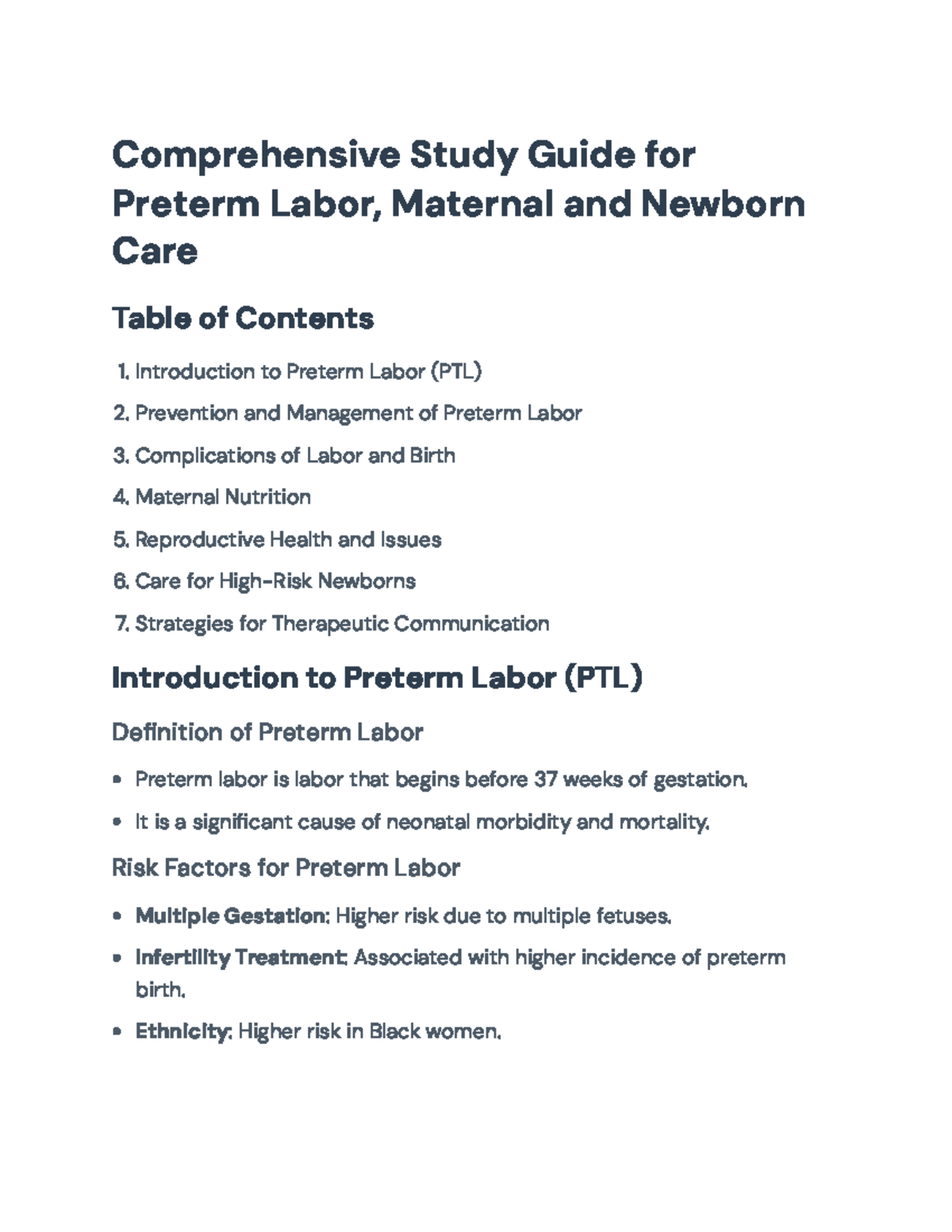 Comprehensive Study Guide for Preterm Labor & Maternal/Newborn Care ...