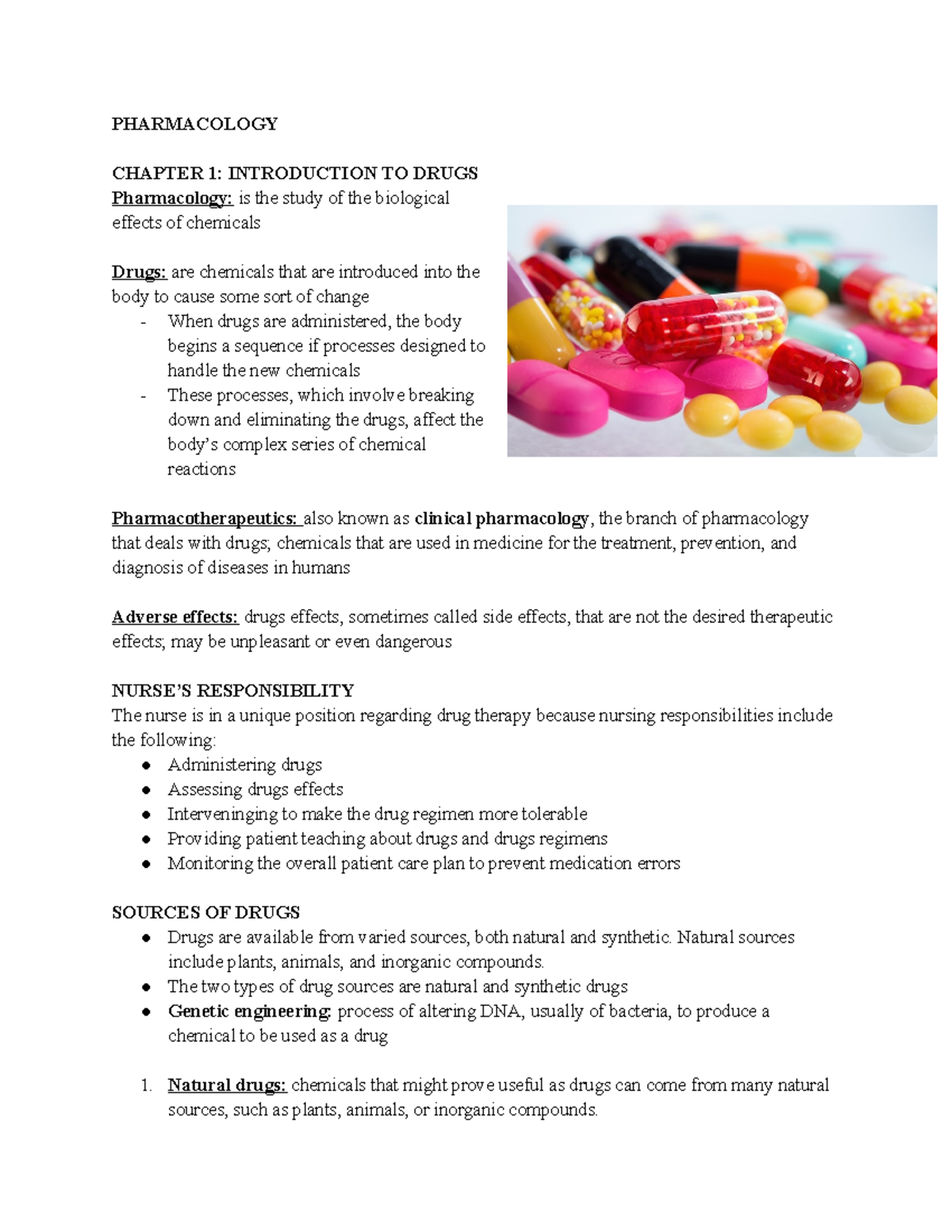 NURS 230 Pharmacology Introduction to Drugs - Chapter 1 Overview - Studocu