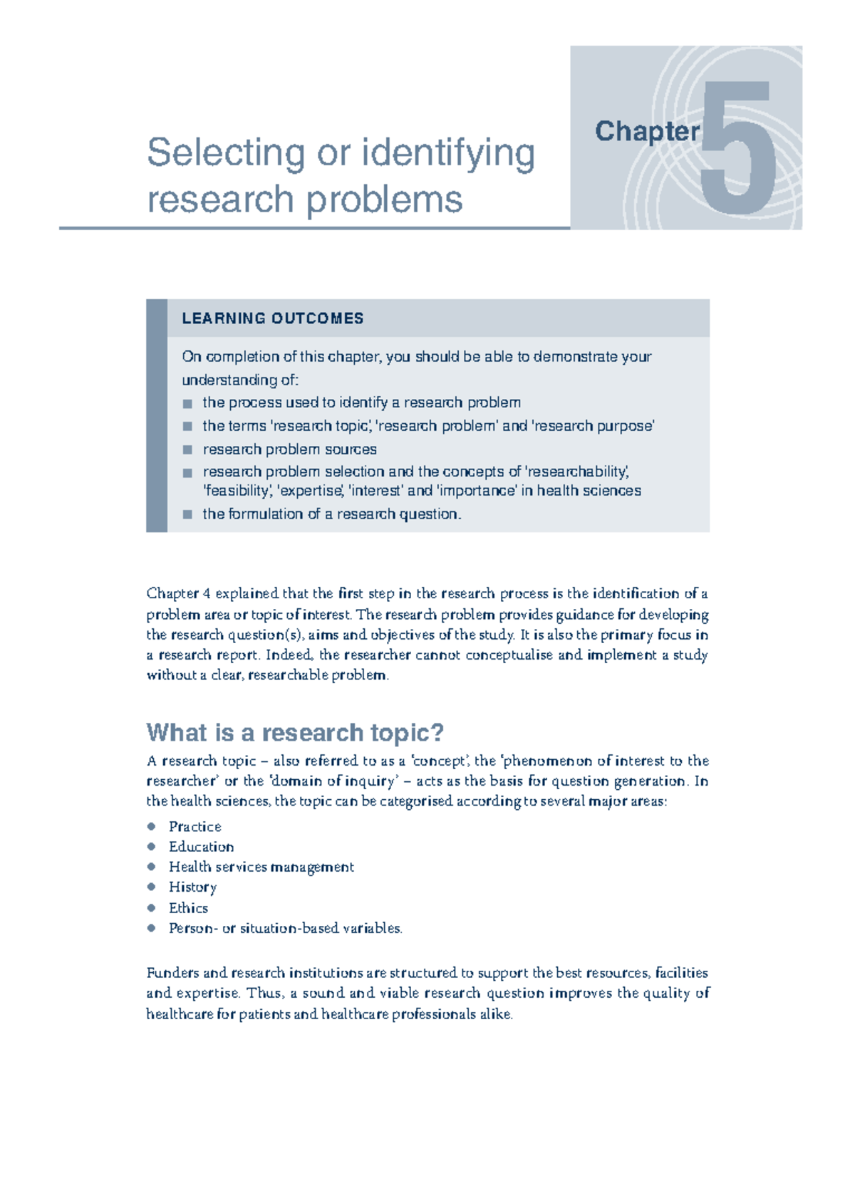 Selecting and identifying research problems in health sciences 6PP ...