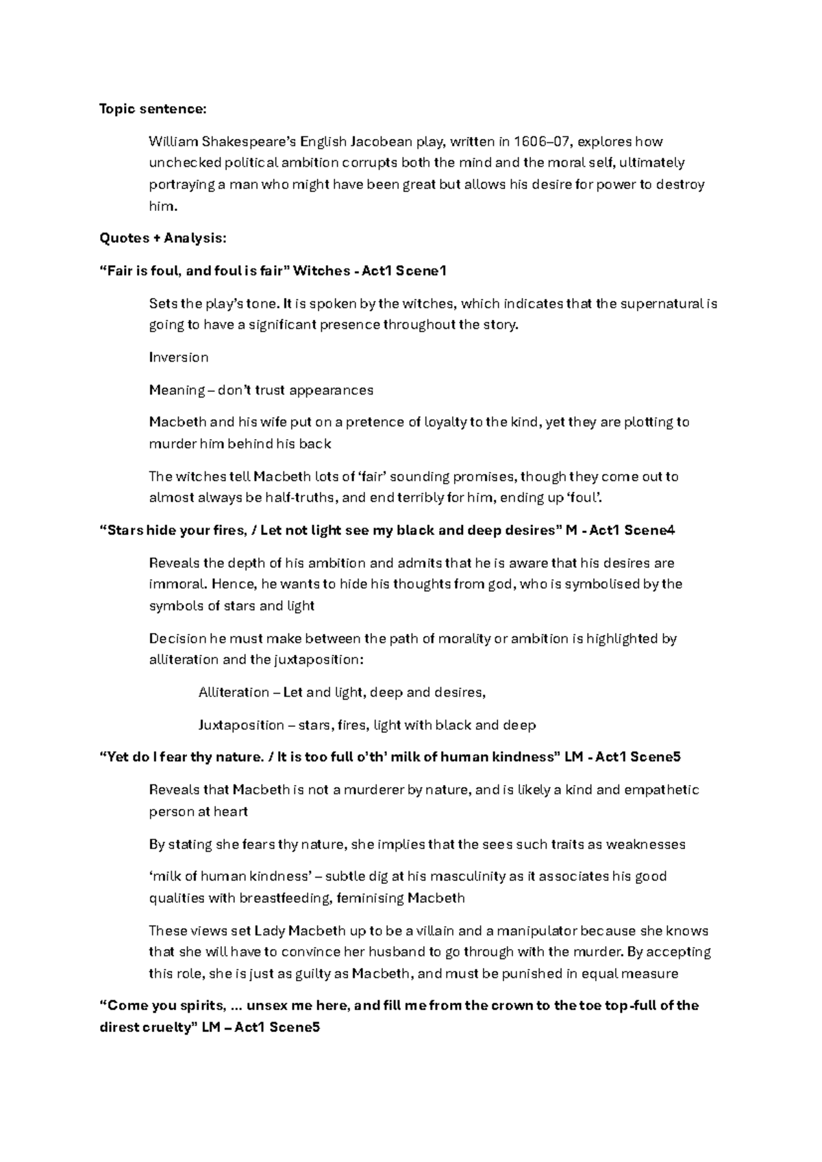 Macbeth Exam Notes (ENG 101): Quotes & Analysis on Ambition - Studocu