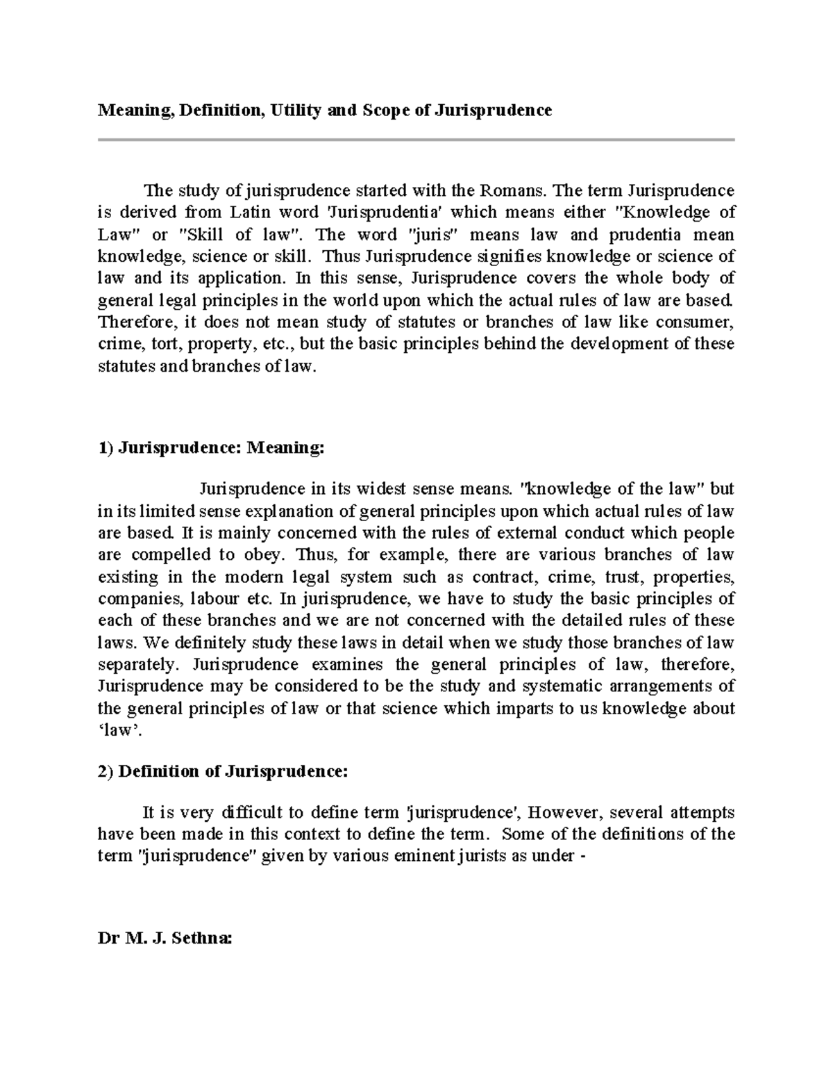 Jurisprudence Meaning Definition and Scope Notes Studocu