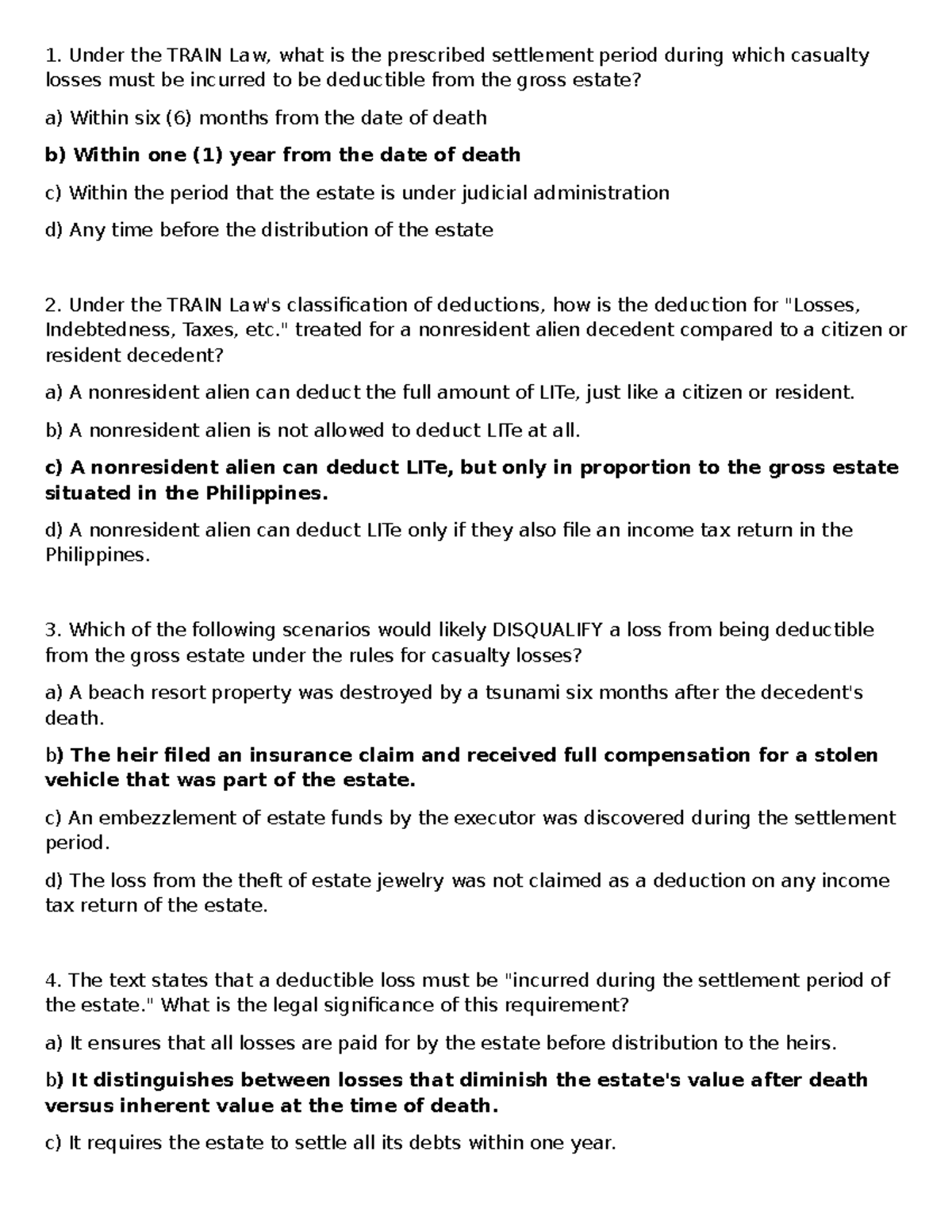 Chapter 3 Deductions: Sample Questions for TRAIN Law Review - Studocu