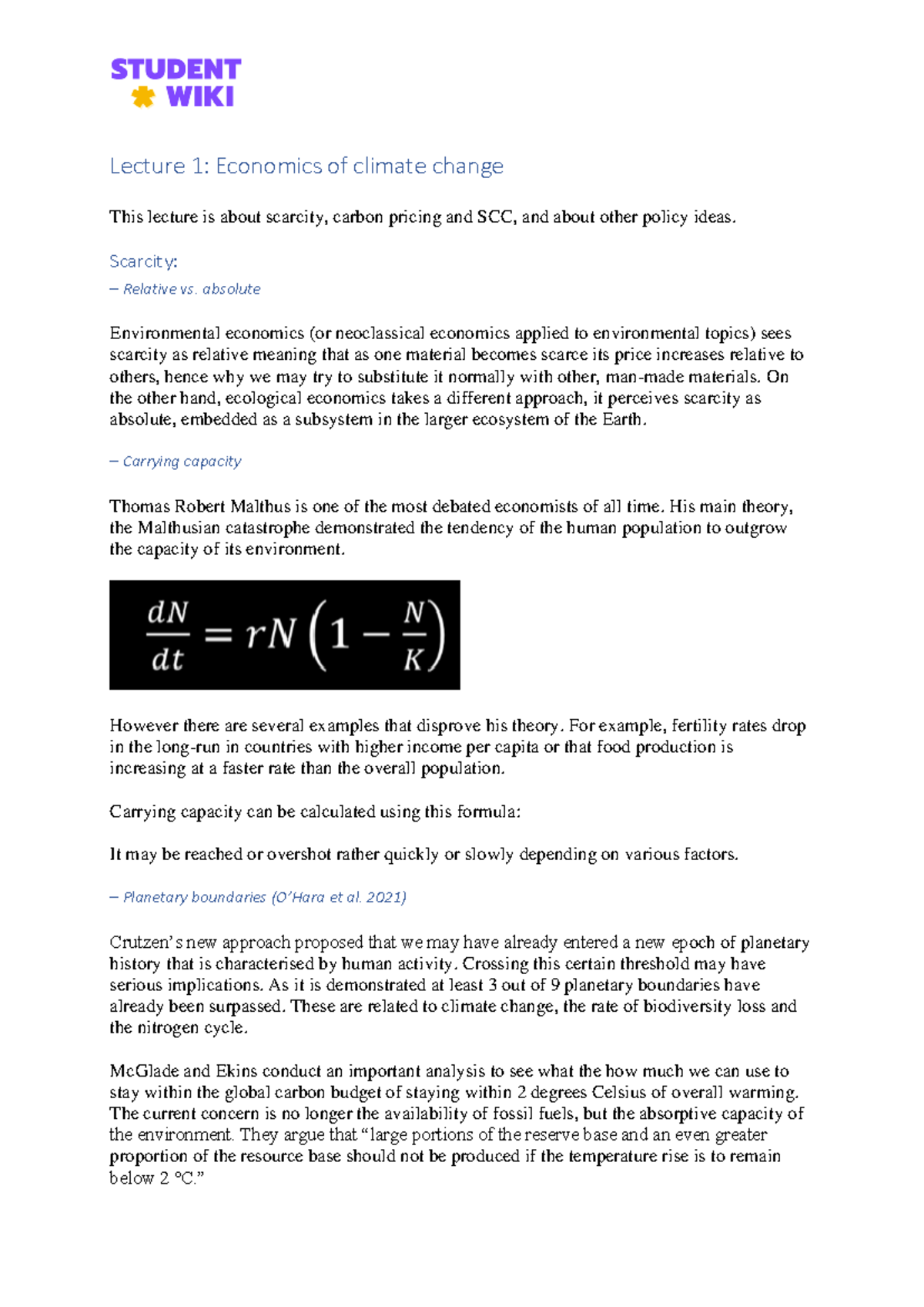 Sustainability Week 1 - Lecture & Seminar Summary on Climate Economics ...