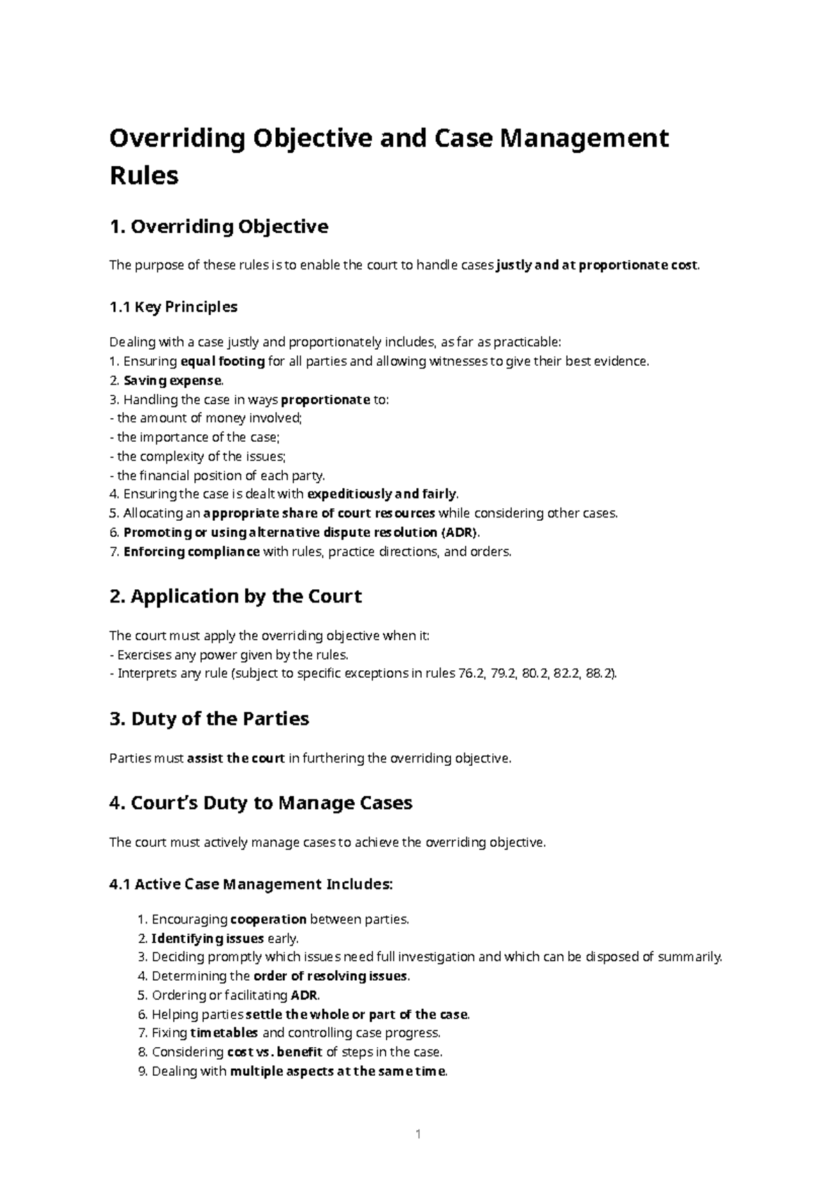 Overriding Objective & Case Management Rules Overview - Studocu