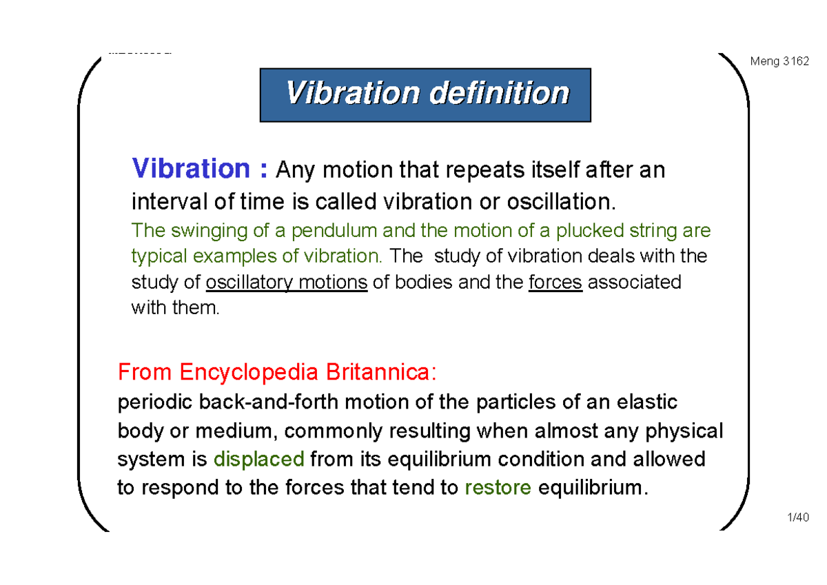Vibration Concepts and Applications in Meng 3162 - Studocu