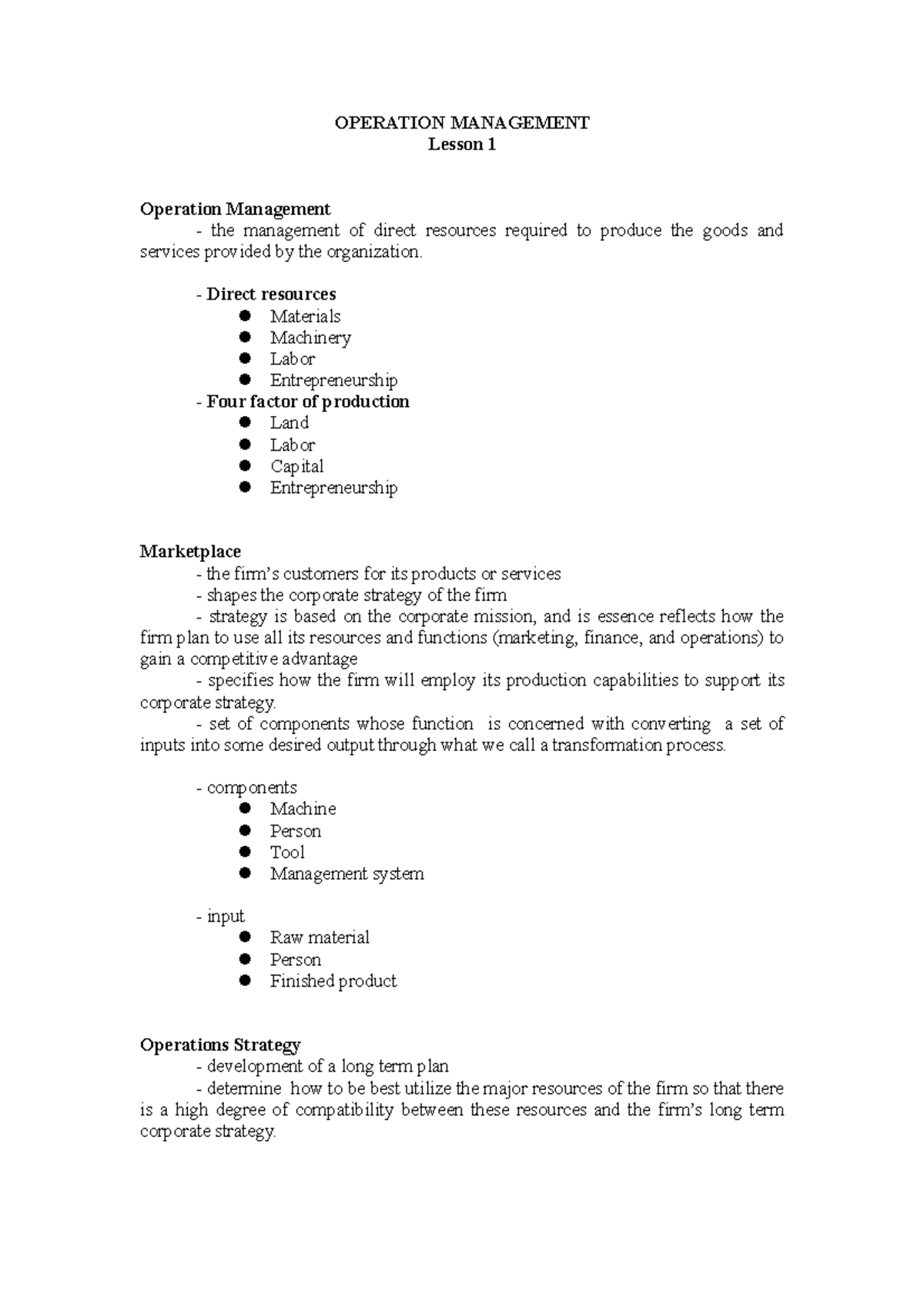 Operation Management Reviewer (lesson 1-3) - OPERATION MANAGEMENT ...