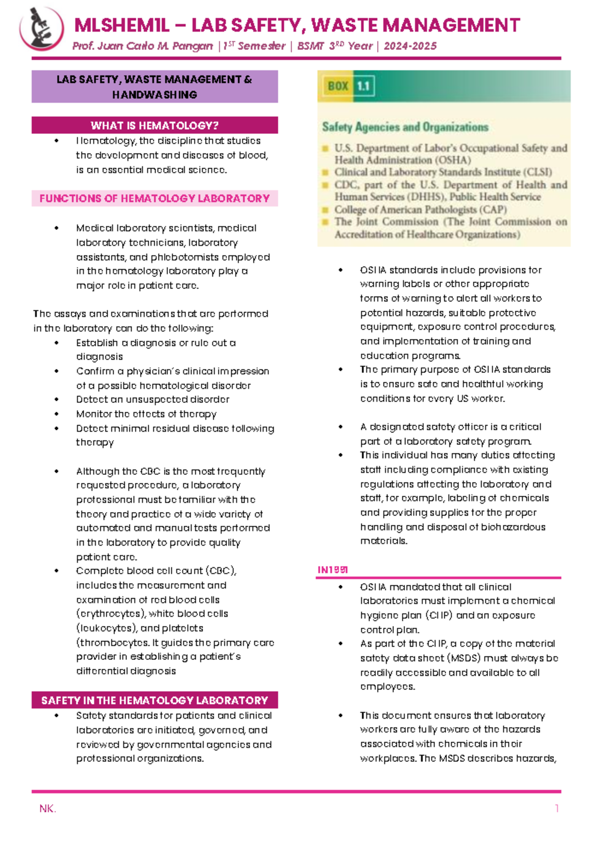 [M - Mlshem 1L] Laboratory Safety - MLSHEM1L – LAB SAFETY, WASTE ...